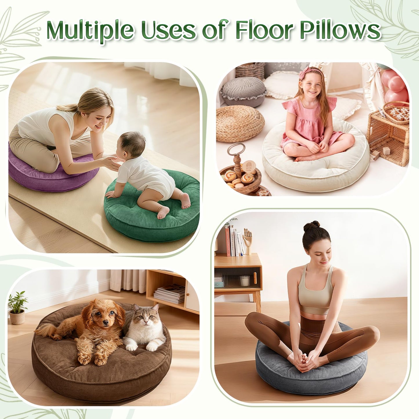 1 MIDDLE ONE Floor Pillow Set of 2, Memory Foam Meditation Cushion, Floor Cushions for Adults Sitting, Large Round Seat Cushions for Yoga, Living Room, 20x20 Inch (Round | Grey)