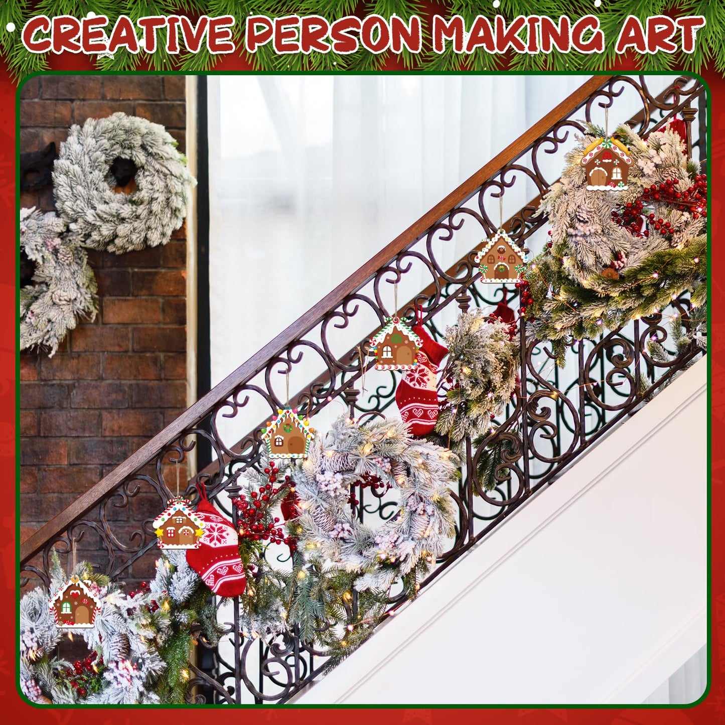 COCHIE Wooden Christmas Ornaments to Paint for Kids Adults Set of 24, Xmas Unfinished Wood Crafts for Painting, DIY Paintable Christmas Cutouts Slices for Craft with Ropes (Gingerbread House)