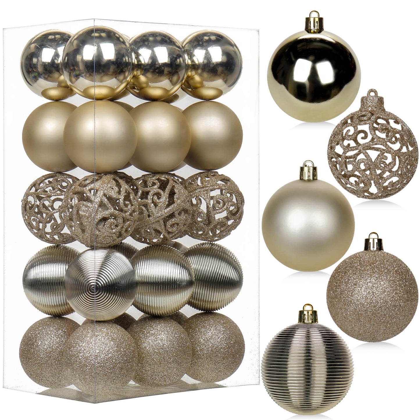 30PCS 2.36" Christmas Ball Ornaments Shatterproof Champagne Christmas Tree Decorations Xmas Tree Balls Halloween Ornaments Décor