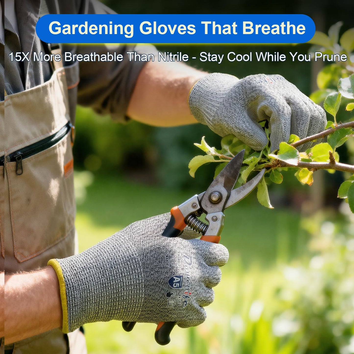 Dowellife Cut Resistant Work Gloves for Men & Women - ANSI A5 & EN388 Level 4, Breathable PU Coated, Grey Non-Marking - for Gardening, Fishing, Automotive, Construction, Wood Carving (X-Large, Grey)