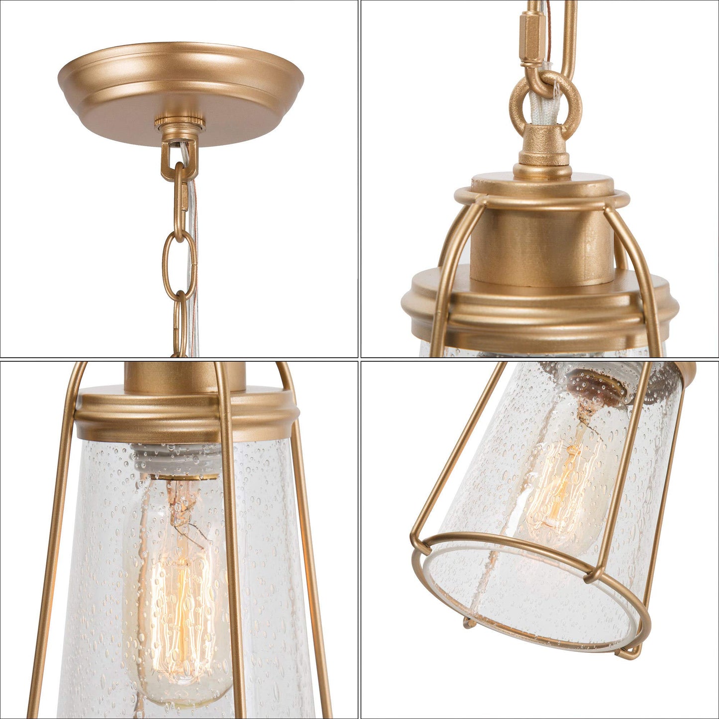 KSANA Gold Pendant Lighting, Mini Modern Hanging Light Fixture with Seeded Glass Shade for Kitchen Island, Foyer, Hallway, Bedroom and Entryway