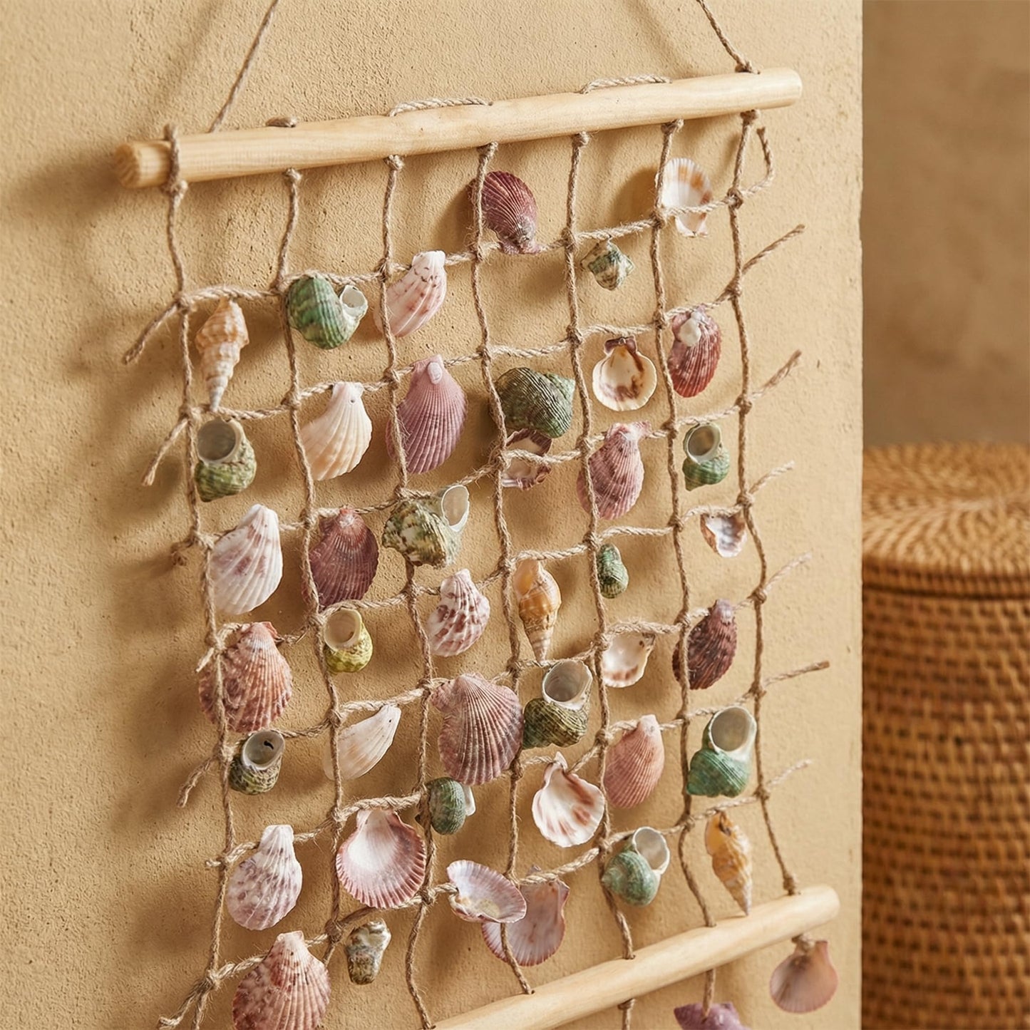 DECHOUS Sea Shell Wall Hanging Decor: Beach Ocean Macrame Wall Hanging Seashell Decor for Home Coastal Beach Themed Room - 20x15 Inch