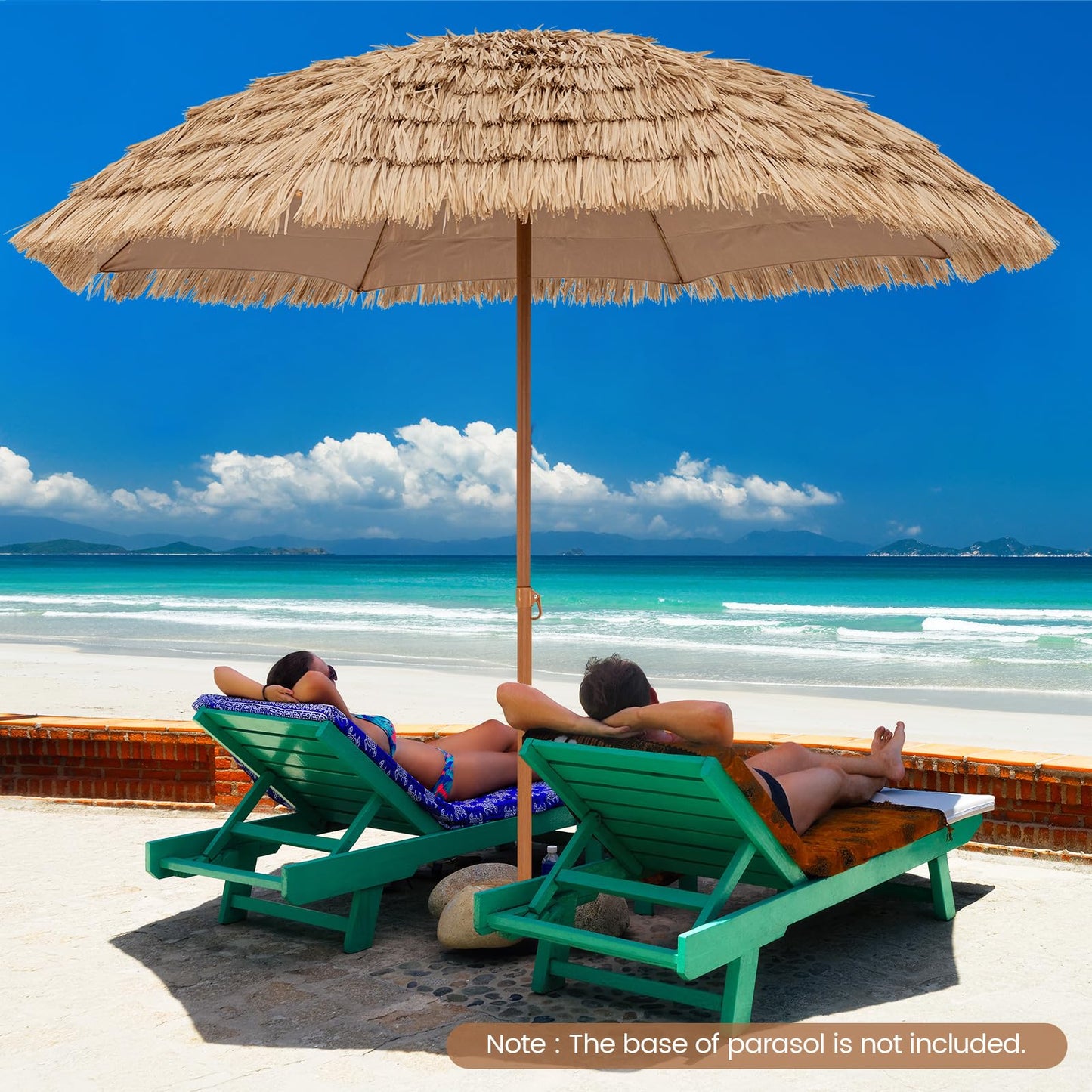 Tangkula 8Ft Tiki Patio Umbrella, UPF50+ Hawaiian Style Outdoor PE Grass Umbrella with 8 Ribs, Portable Thatched Beach Umbrella for Garden, Yard, Poolside
