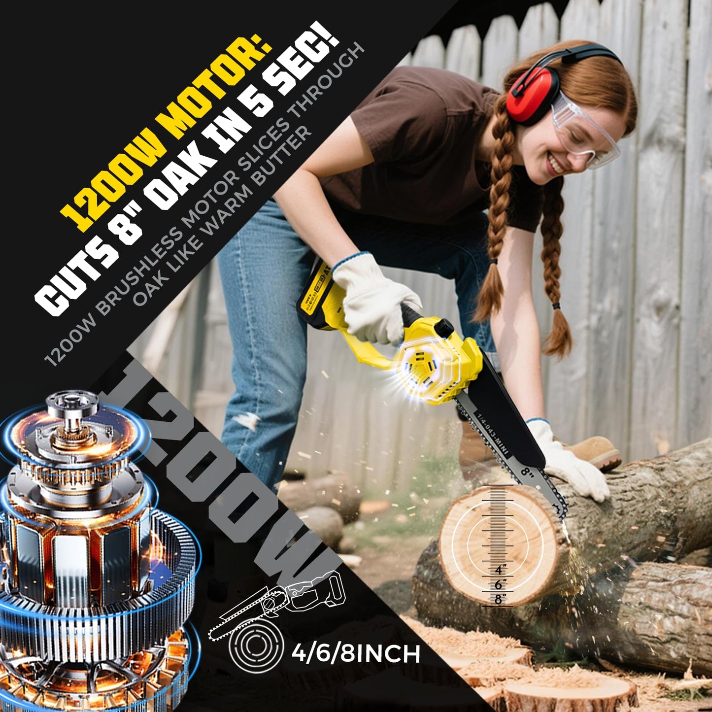Brushless 2-IN-1 Cordless Pole Saw & Mini Chainsaw, 2× 21V 4.0Ah Battery Powered 8 Inch Chain,Max Reach 16 Ft & Multi-Angle Electric Pole Saw for Tree Trimming, Gifts For Father,Husband,Men