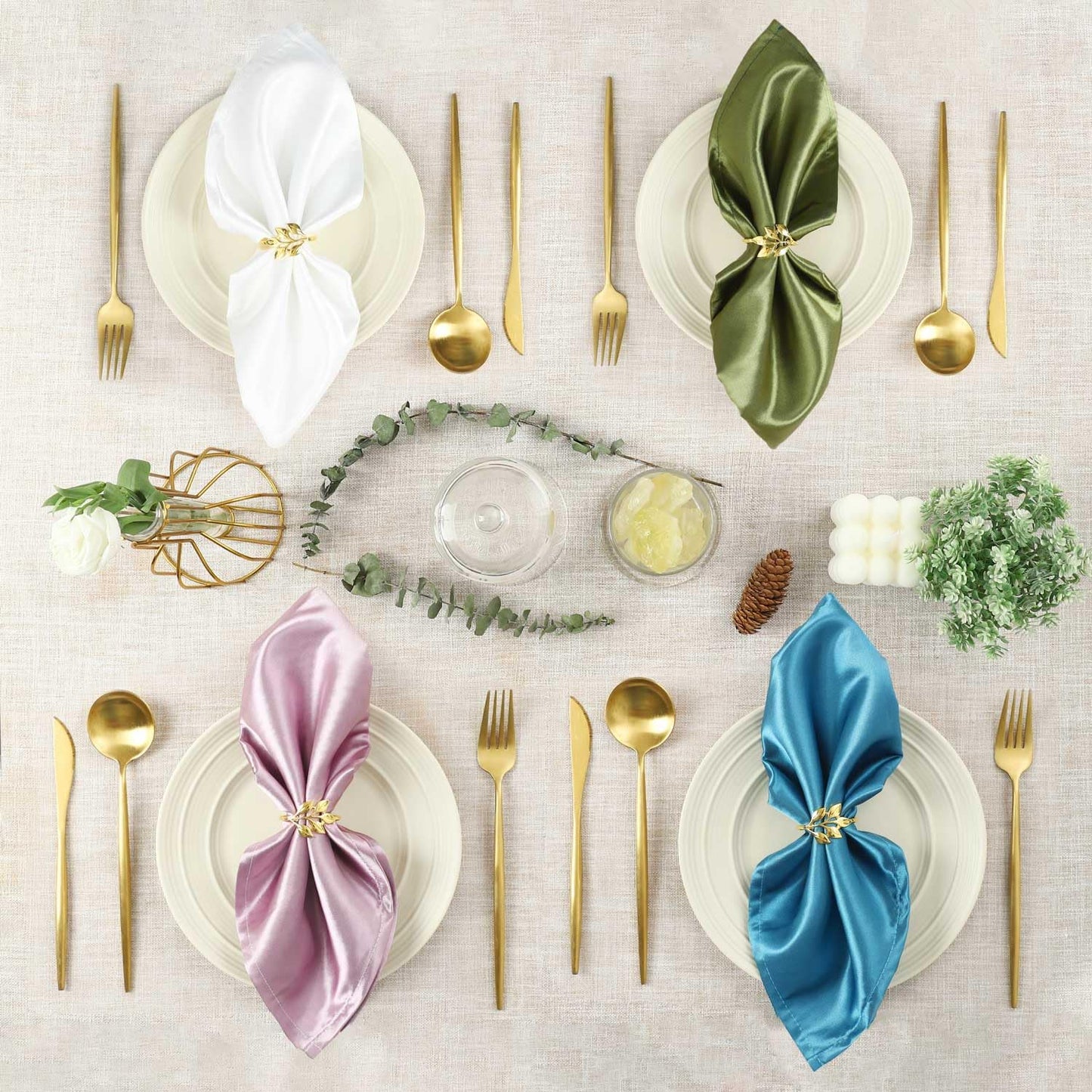 MONKKINO Napkin Rings Set of 12, Shiny Gold Napkin Rings, Smooth, Easy Care, Solid Zinc Alloy Leaf Shaped Elegant Table Decor, Stylish Napkin Ring Bulk for Holidays Wedding, Party, New Homes Gift
