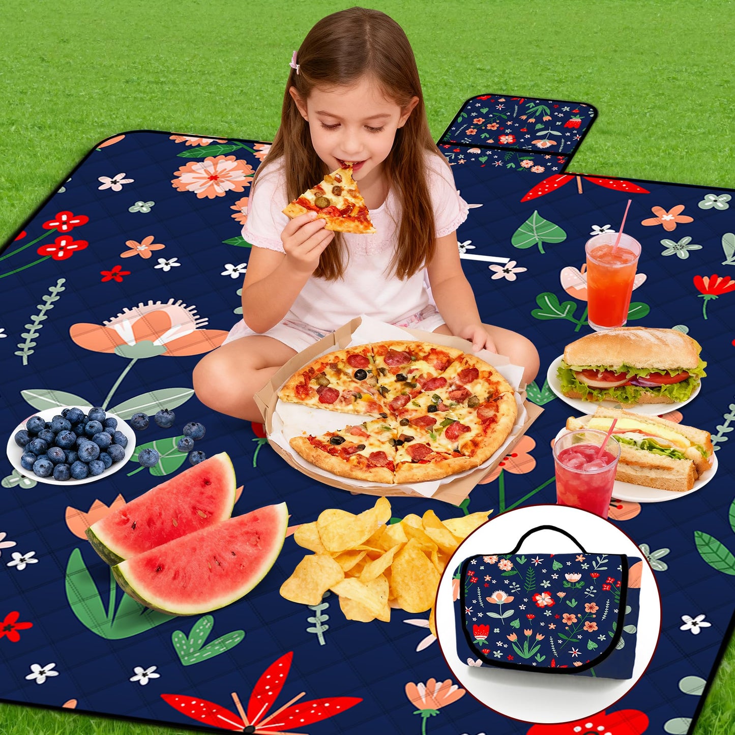 Extra Large Picnic Blanket Waterproof,80"x 80"Foldable Machine Washable Beach Blanket,Outdoor Blanket for 6-8 Adults,Suitable for Indoor Crawling,Park Beach,Camping,Hiking,Family Travel(Light Blue)