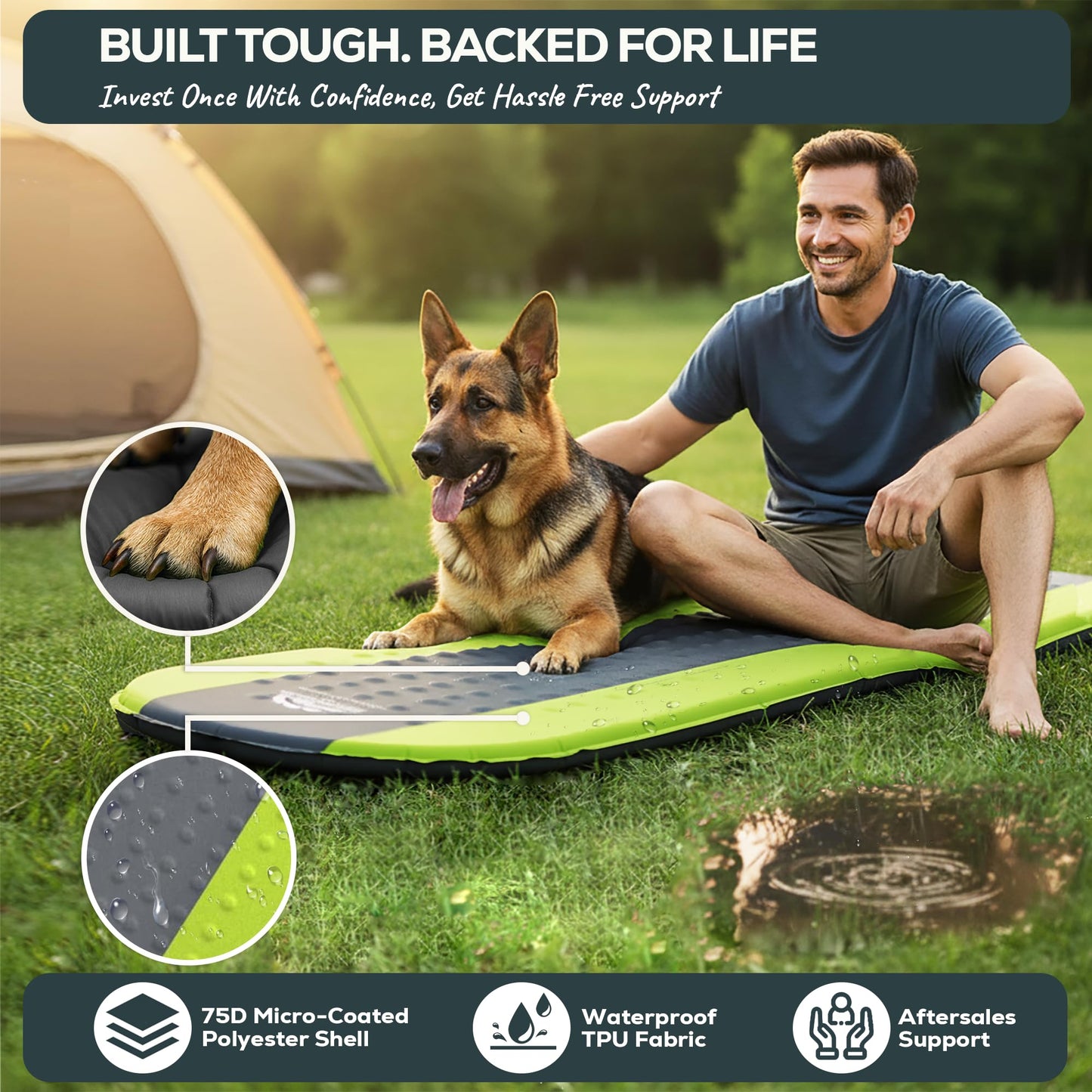Gear Doctors Oxylus 4.3R-Value Insulated Foam Self Inflating Sleeping Pad Camping—Sleeping Pad Backpacking Air Mattress—Camping Mattress Self Inflating Camp Mat 4 Seasons Sleep Mat—Camp/Floor/Tent/Cot