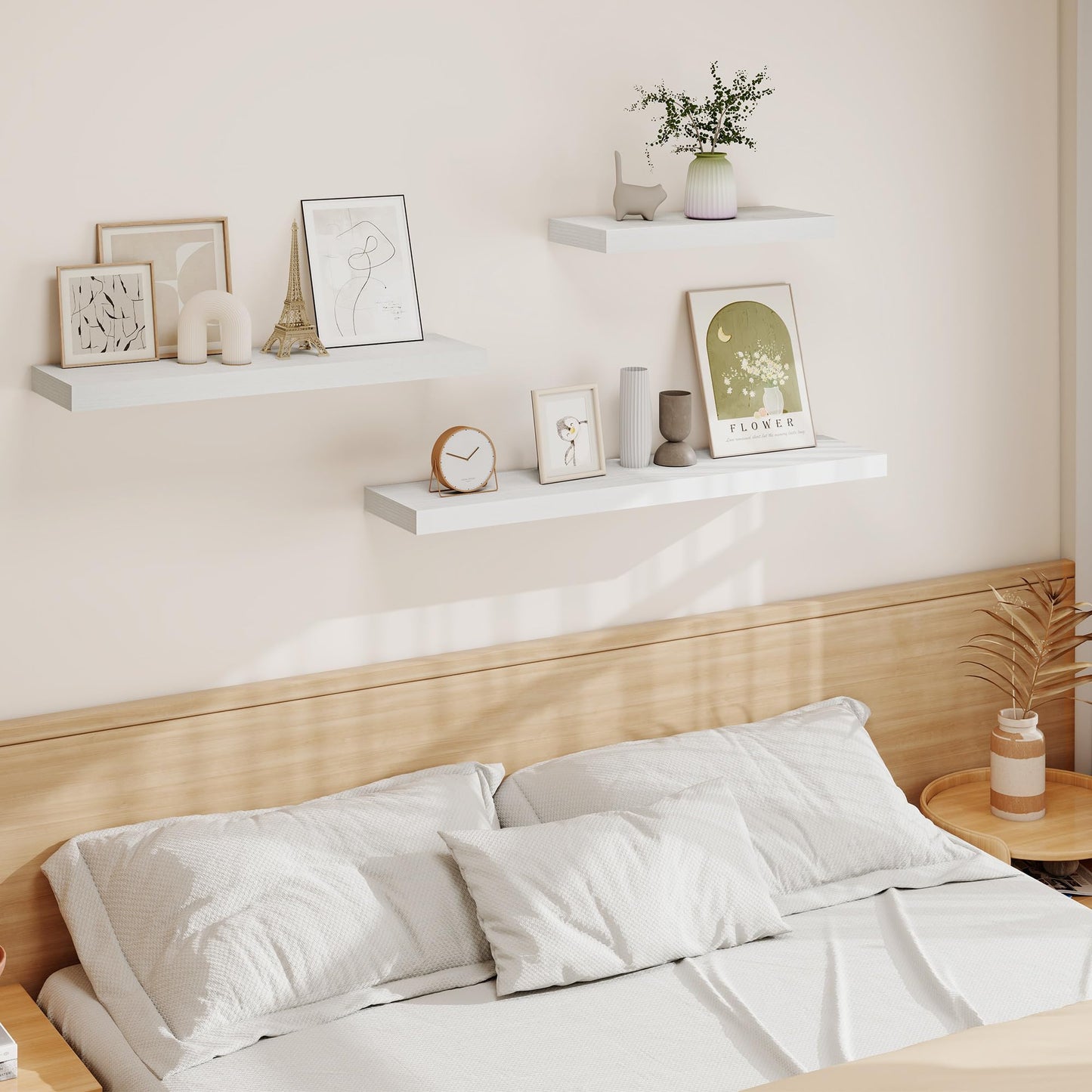Vivelove White Floating Shelves for wall, 24 Inch Wall Display Shelves with Invisible Brackets, for Bathroom Living Room Kitchen Bedroom Office Farmhouse Home Decor, 24X9.3X1.5 - Set of 2, White