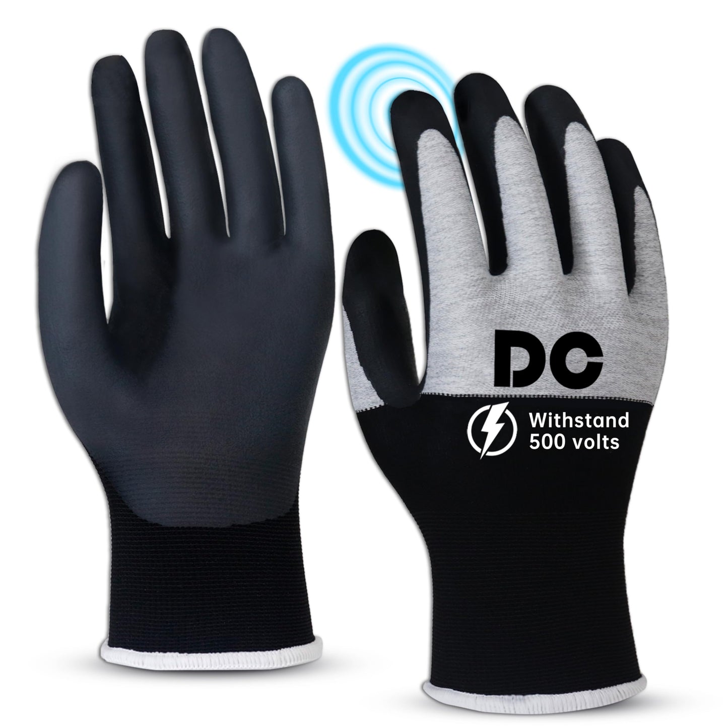 DongChu Insulated Electrician Gloves 500V Touch-Screen Voltage/Flame Retardant Work Gloves, Electrical Rubber Non-slip Texture Design for Electricians Prevent Shock (Large)