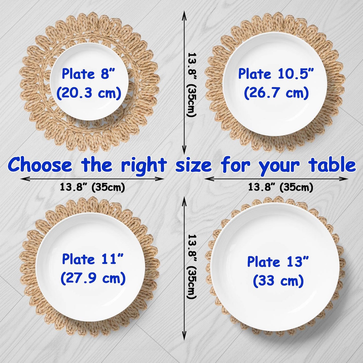 DELAQIKO 13.8" Round Corn Husk Placemats | Boho Woven Rattan Table Mats | Natural Spring Farmhouse Plate Chargers | Handmade Rustic Wicker Place Mats for Christmas Wedding (Set of 4)