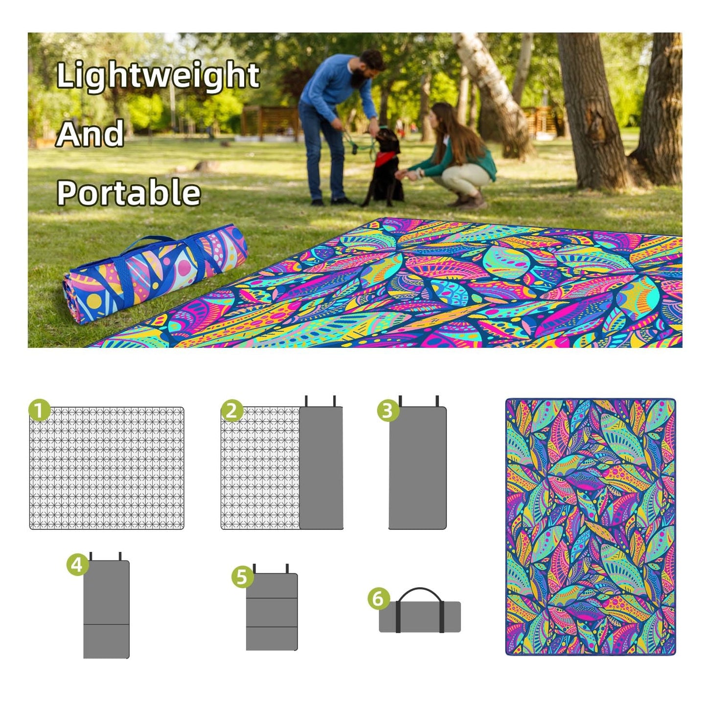 Fefede Waterproof Picnic Blankets Foldable & Portable 60''x80'' Boho Picnic Mat for Outdoors, Large Washable Picnic Blanket for Travel Camping Beach, Park Grass Picnic Blanket Accessories for Adults