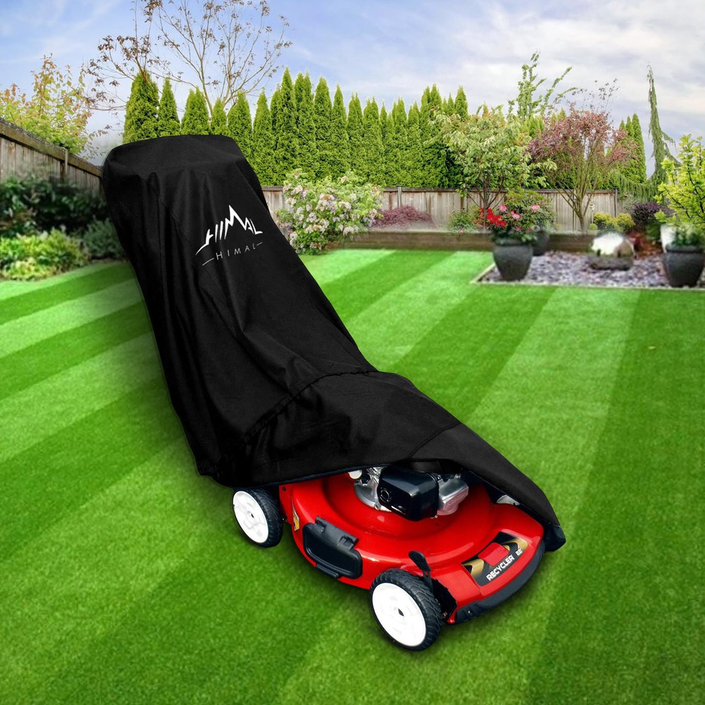 Himal Outdoors Lawn Mower Cover - Heavy Duty 600D Polyester Oxford Waterproof, UV Protection Universal Fit with Drawstring & Cover Storage Bag，Black