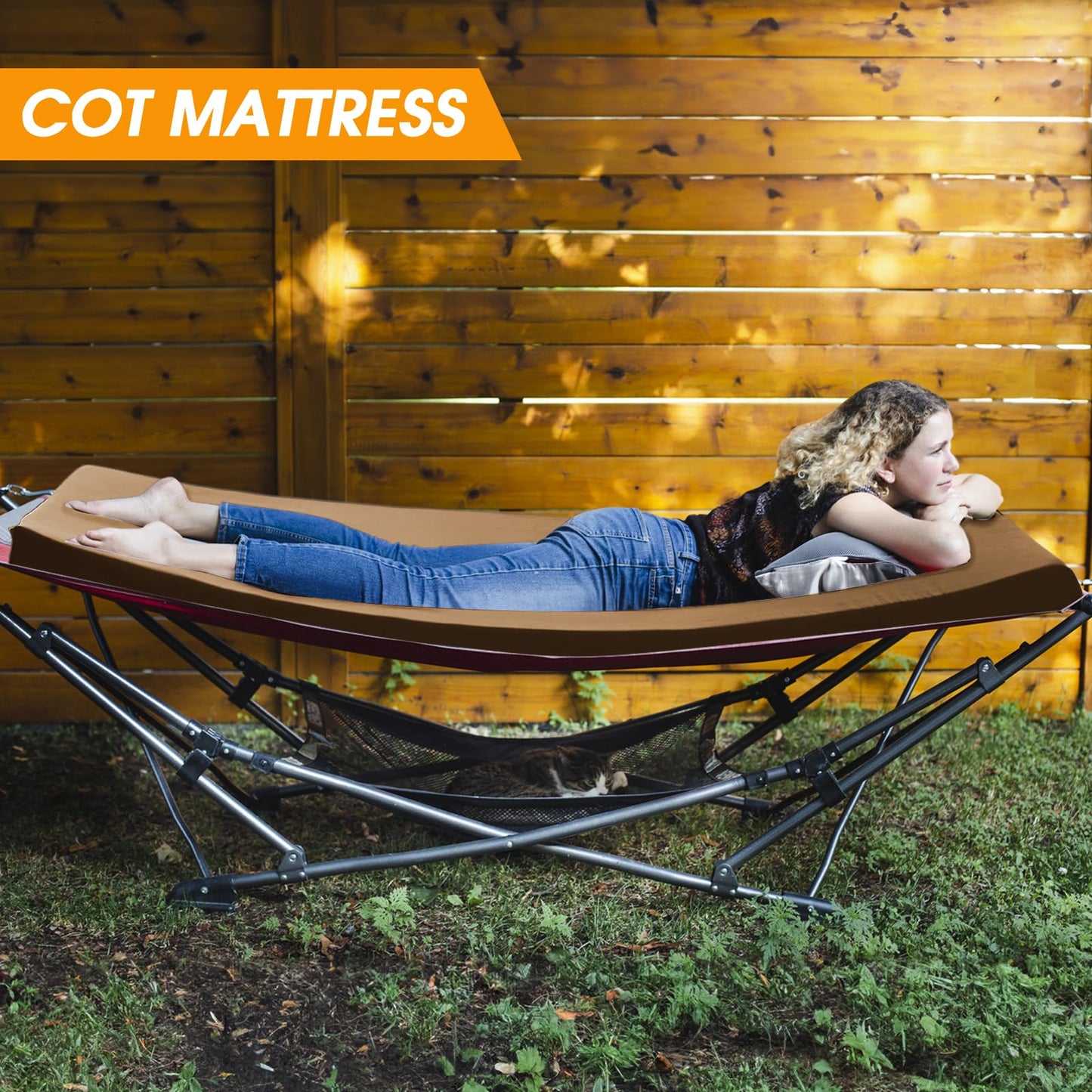 CYMULA Camping Cot Mattress 2in Memory Foam Sleeping Pad,Soft Warm Non-Slip Camping Mattress Topper with Retaining for Adults,Portable Roll up Pad for Travel(Brown 75"x30")