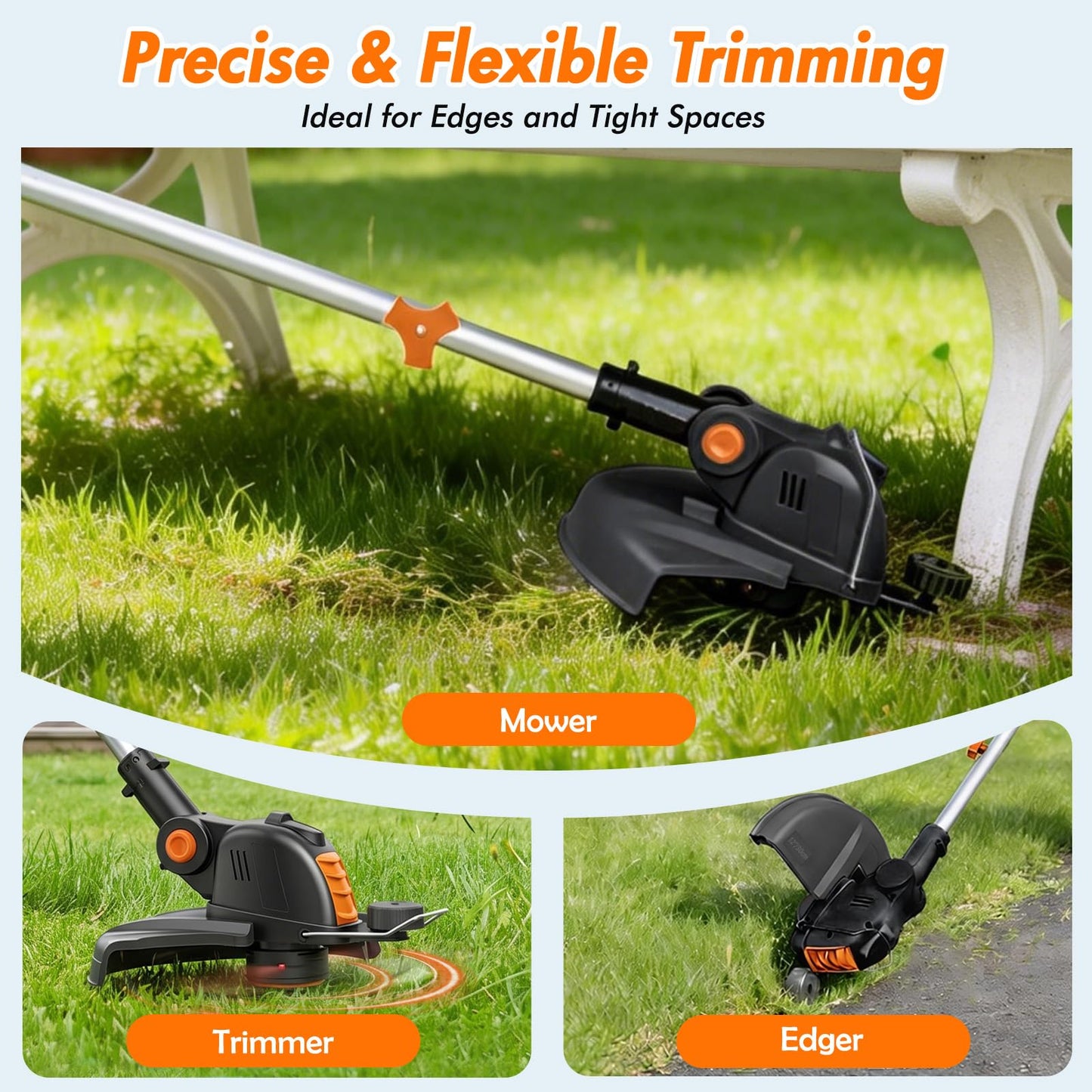 4000mAh Weed Wacker Weed Eater: 21V Electric Cordless Edger and String Trimmer 2in1 Lawn Tool Battery Powered 12 Inch Grass Cutter with 2Pack 4.0Ah Batteries and Charger for Yard Garden Home Use
