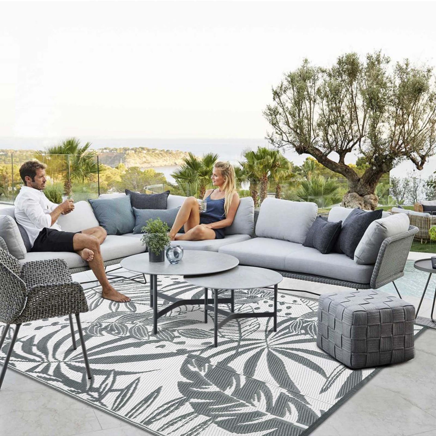 Anidaroel Outdoor Rugs 8x10ft for Patios Clearance Waterproof, Reversible Tropical Plastic Straw Camping Mat Outside Rug, Large Outdoor Area Rug for RV, Porch, Deck, Balcony, Picnic(8'x10')