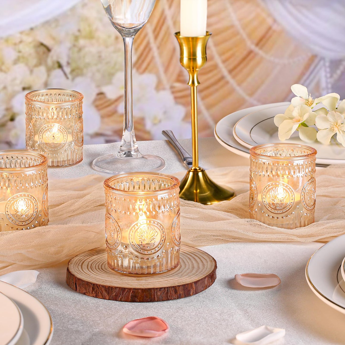 MATAHUM 12 Pcs Gold Votive Candle Holder, Glass Tealight Candle Holders for Wedding Table Centerpiece, Home Decor, Birdal Shower, Party