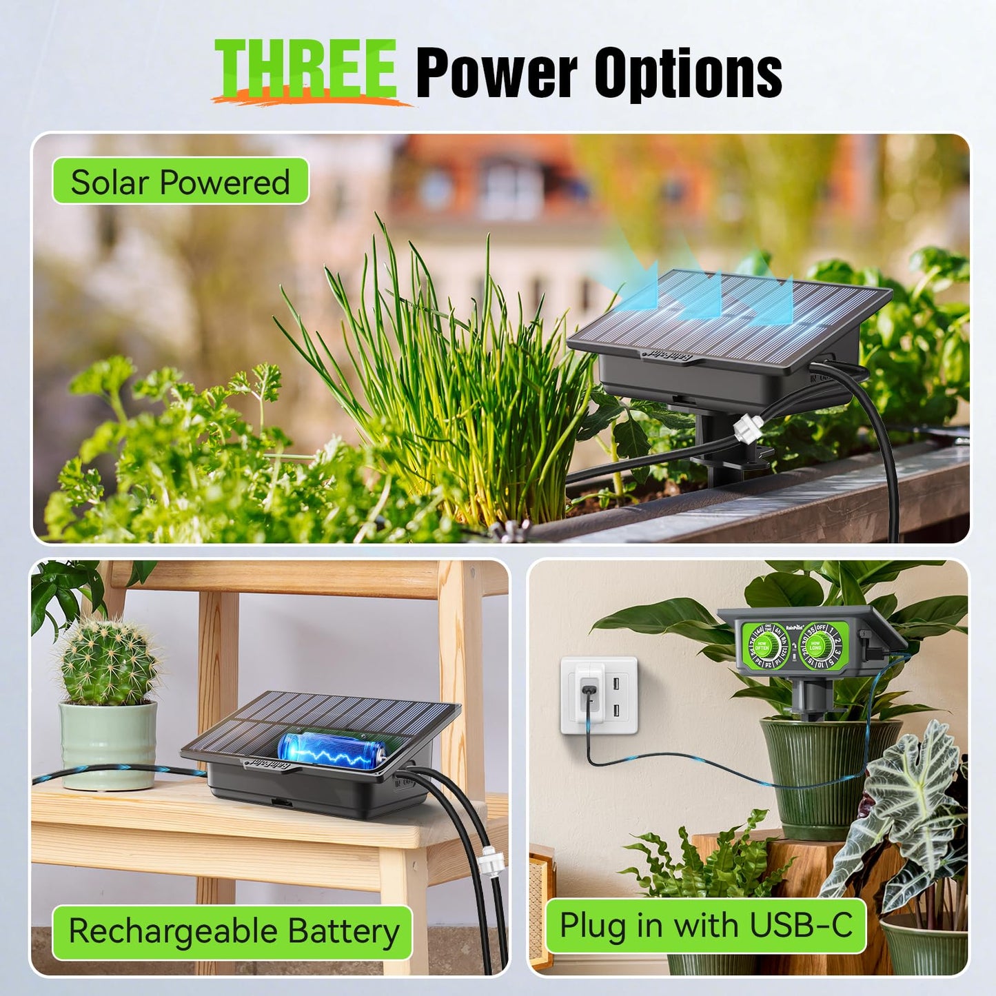 RAINPOINT Easy-Setup Solar Drip Irrigation System Outdoor & Indoor, Automatic Plant Waterer Device Kit Beginner-Friendly Garden Raised Bed Grow Tent Water 10-15 Plants