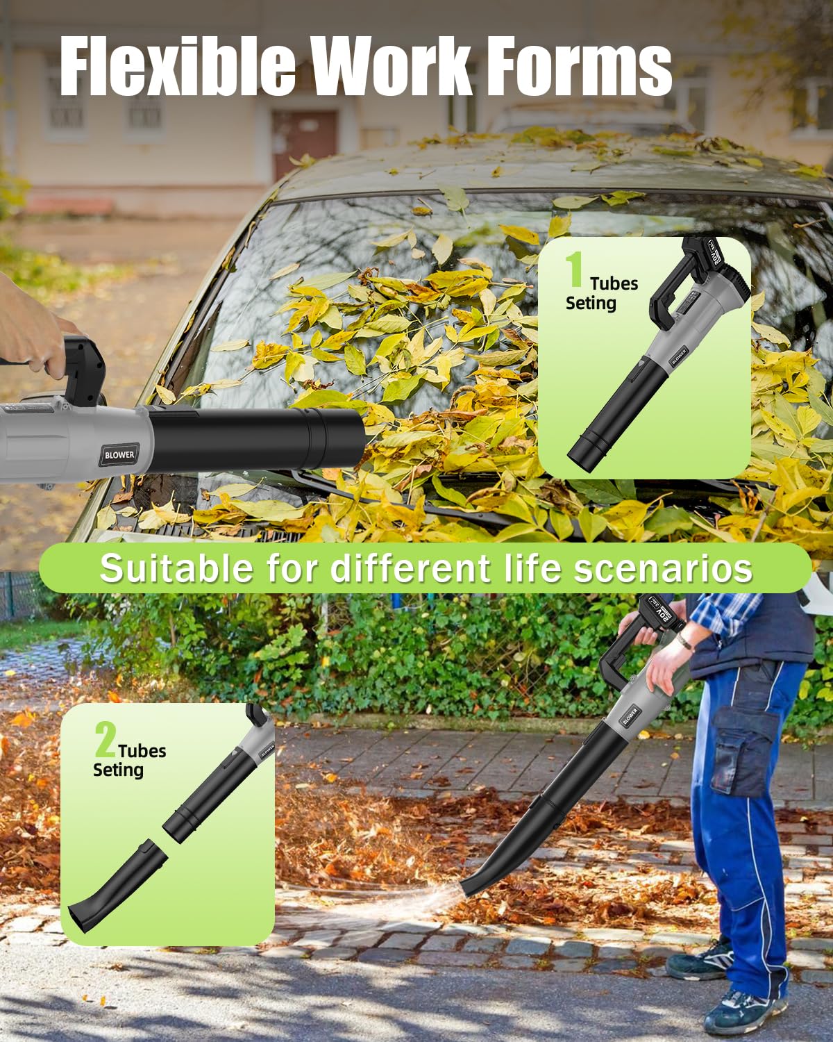 Cordless Leaf Blower - 2x3Ah Battery, 530CFM 170MPH, Powerful Battery Powered Leaf Blower Cordless with Battery and Charger, 7-Speed Control, 2 Extended Tubes for Yard, Lawn & Garden