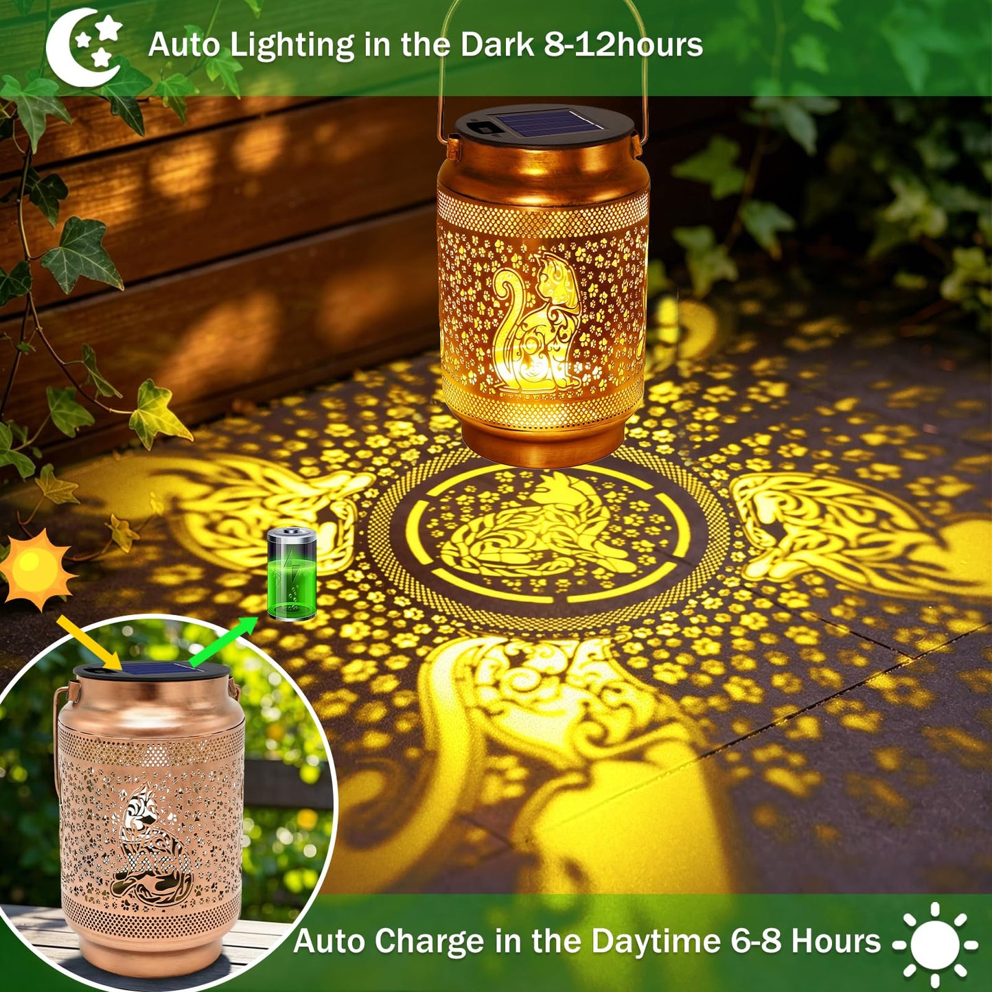 Cat Solar Lanterns Outdoor Waterproof Garden Decor, Birthday Gifts for Mothers Day Women Mom Grandma, Metal Sunflower Hanging Solar Lights for Outside Yard Patio Pathway Backyard Porch
