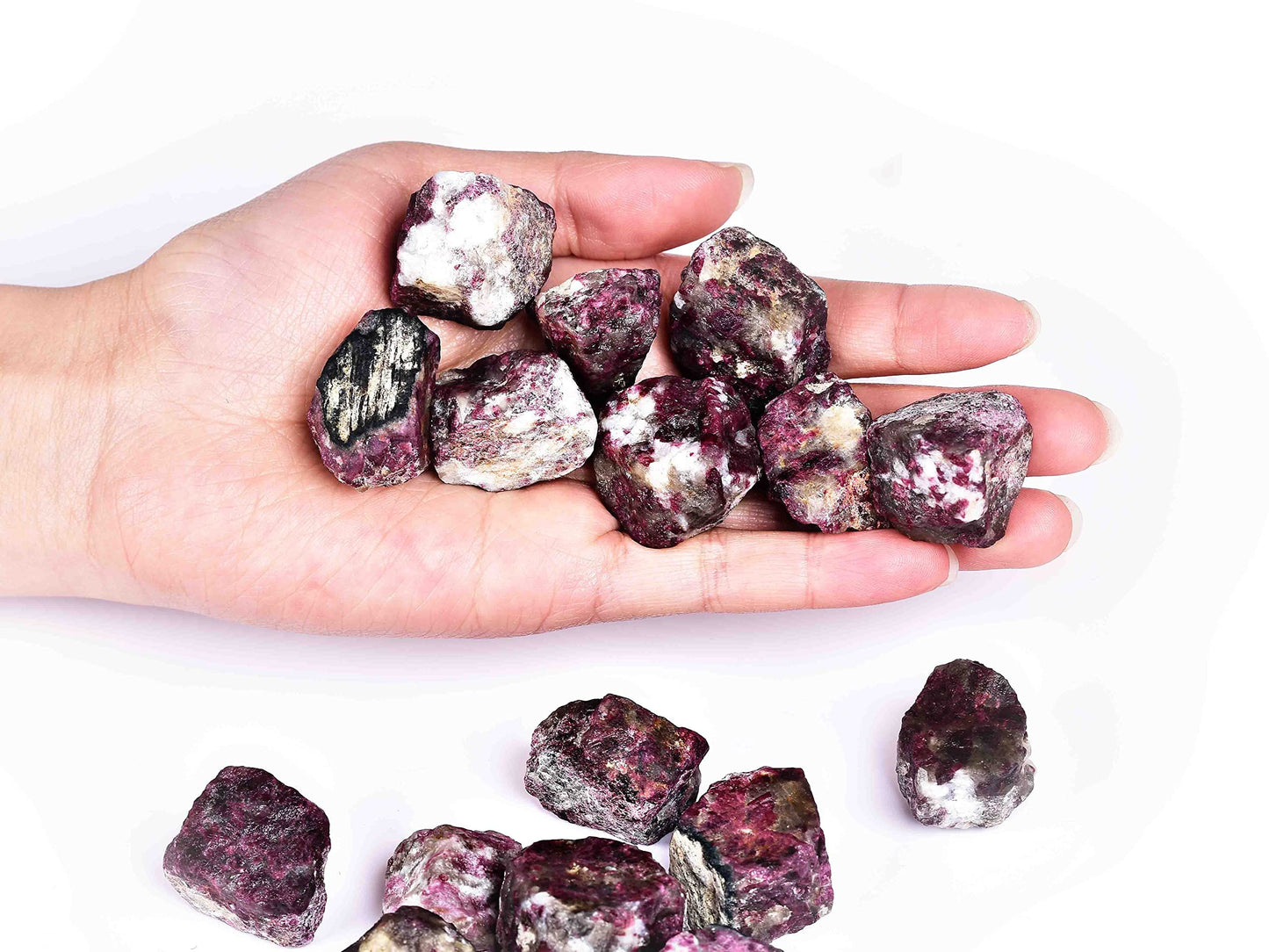 JIC Gem 12-16Pcs 0.7 Lbs irregular shape unpolished raw Madagascar natural Pink Tourmaline Quartz Crystals and Healing Stones,0.32KG Gemstone Crystal Bulk rough Stones