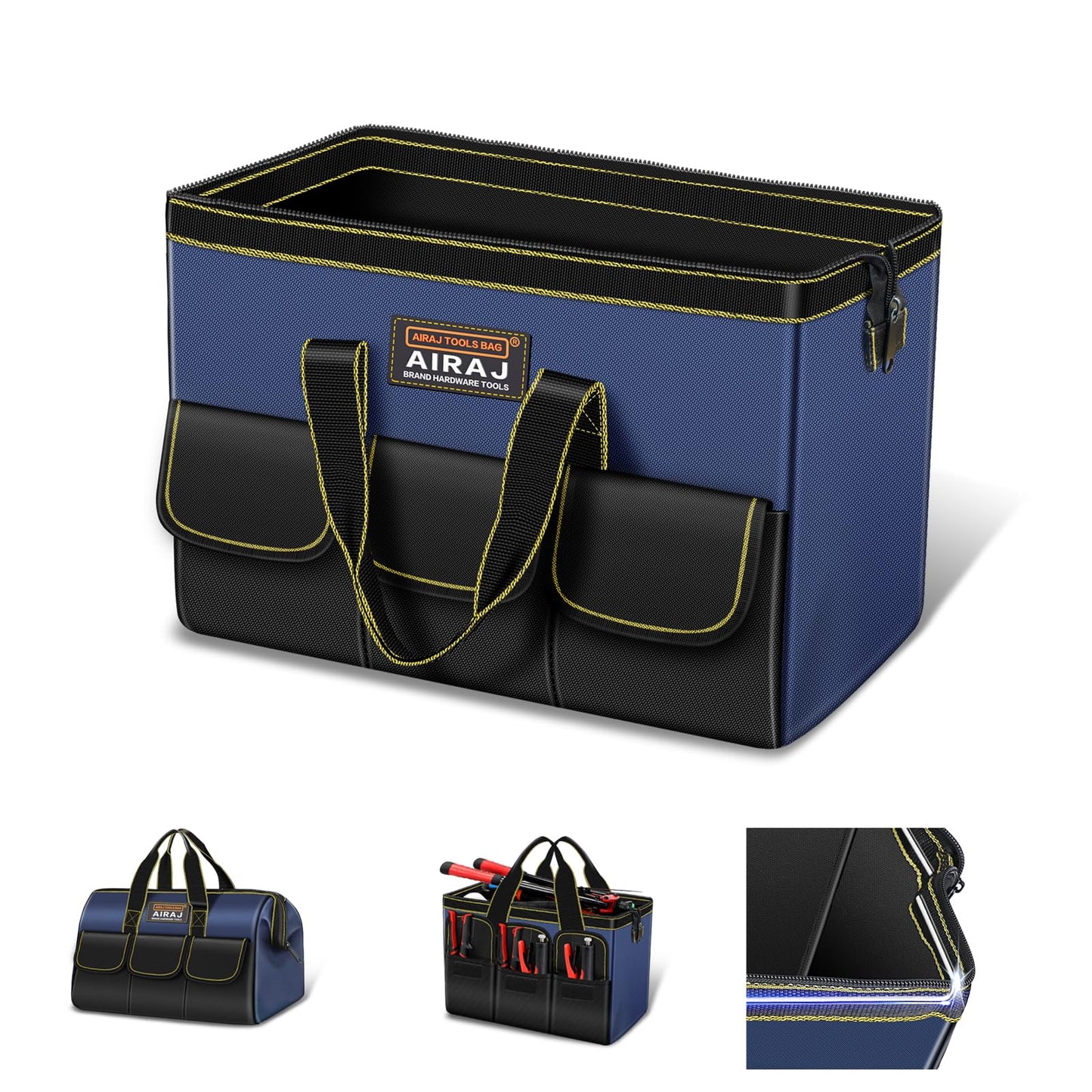 AIRAJ 14 Inch Tool Bag,Wide Mouth Tool Bags for Men,Tools Organizer for Home Repairs,Garage Storage,Professional Work,Portable Small Toolbags