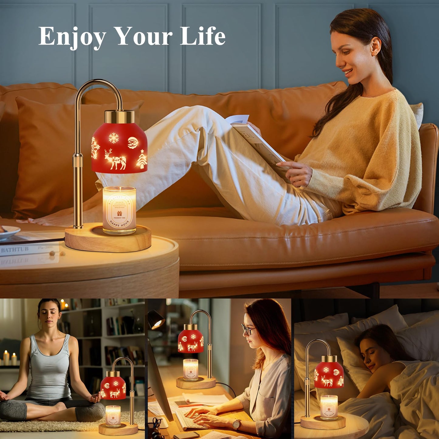 Lukasa, Christmas Candle Warmer Lamp, with Timer and Dimmer, Adjustable Height Candle Lamp, Wax Melt Warmer for Scented Jar Candles, for Women Mom Girls Teens Adults