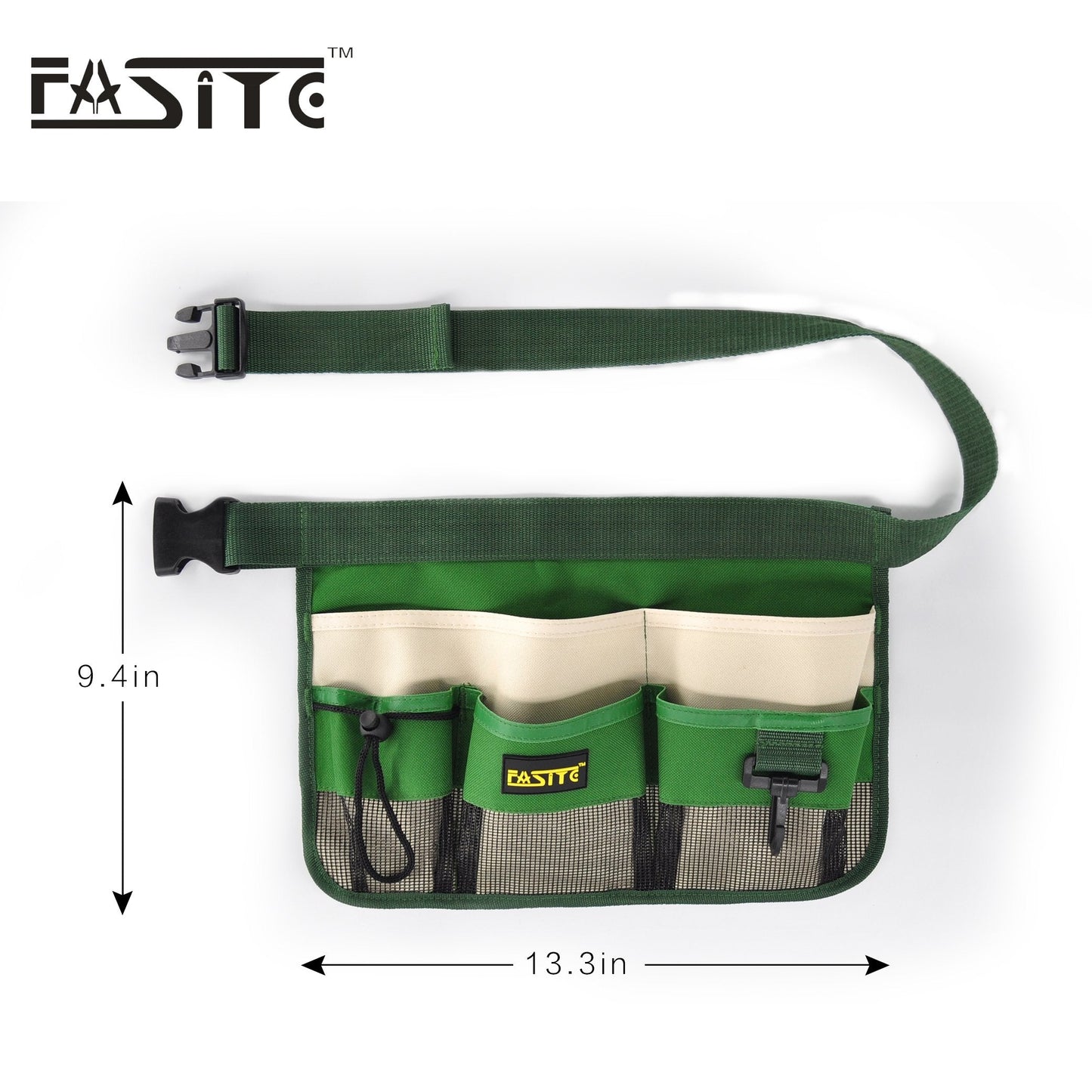 FASITE Gardening Tool Waist Bag Belt, Waterproof Garden Tool Apron with 7-Pocket Hanging Pouch for Men&Women, Adjustable, Green