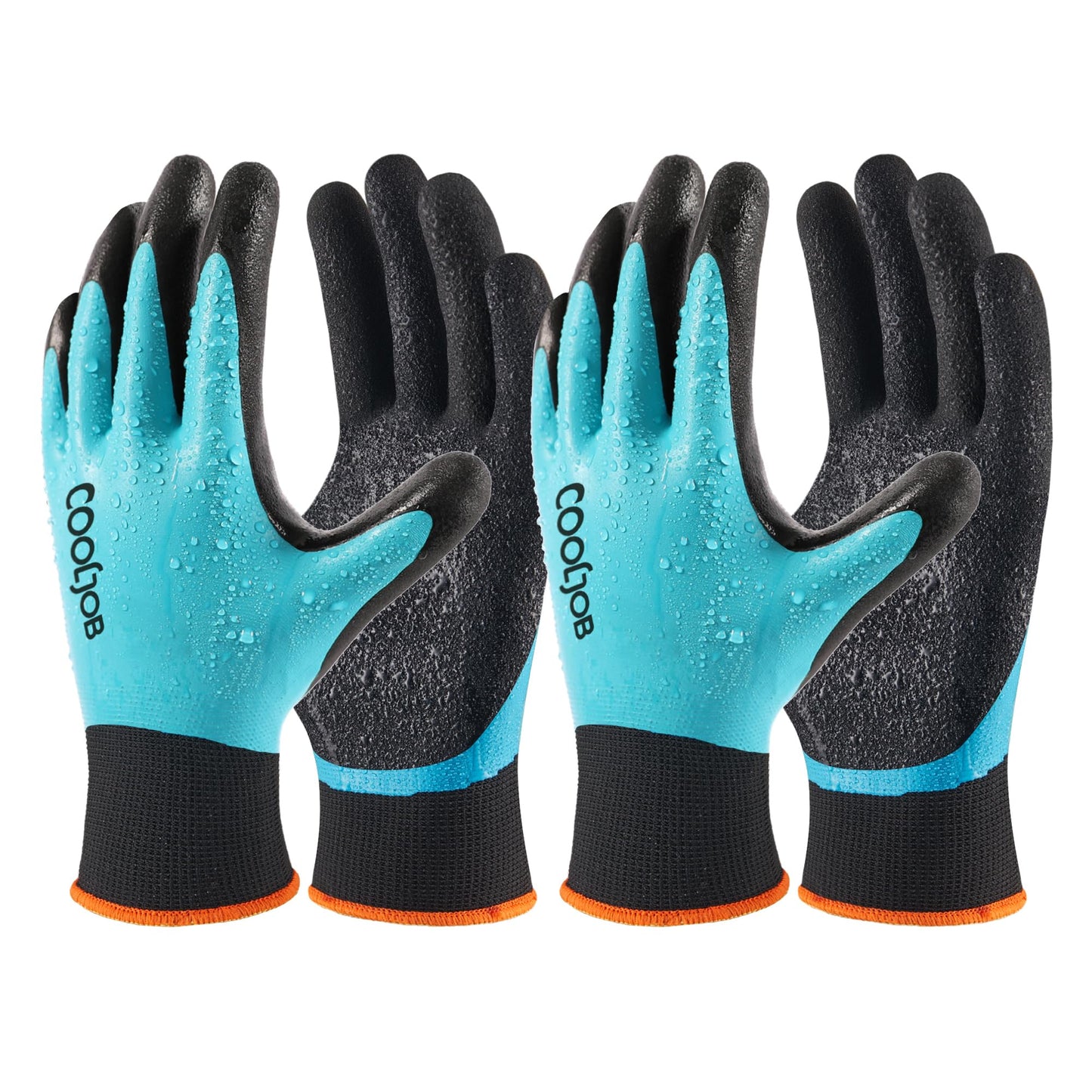 COOLJOB Waterproof Gardening Work Gloves with grip for Women & Men, Double Rubber Coated for Garden Yard Outdoor Construction Worker, Blue Medium Size 2 Pairs