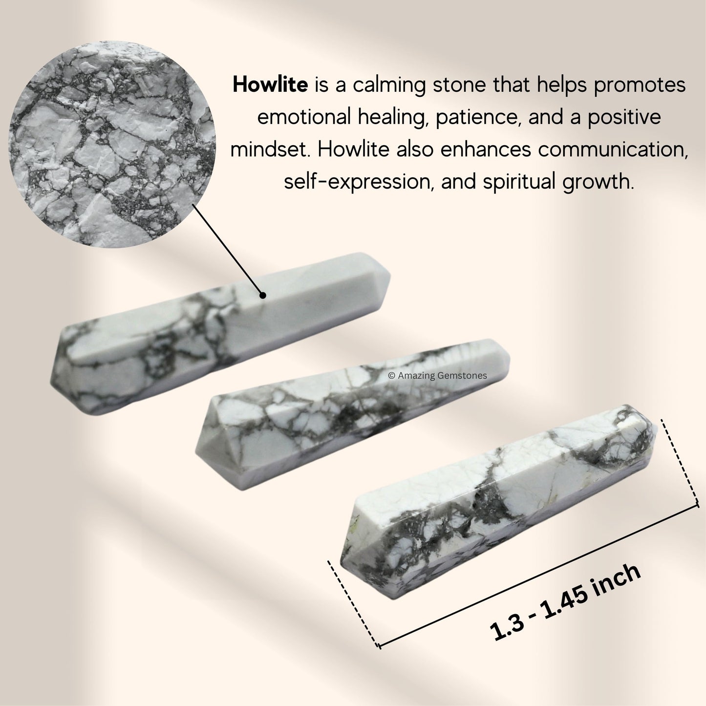 Amazing Gemstone Howlite Crystal Points Bulk Healing Crystals - Pack of 3 Double Terminated Healing Wand Point Bulk Crystals for Crafts, Crystal Grid, DIY Work - Premium Crystals for Beginners Gifts