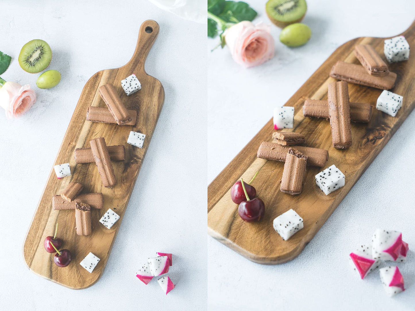 BILL.F Acacia Wood Cutting Board with Handle Small Size Long Wooden Charcuterie Board Paddle Cheese Board Serving Boards for Kitchen Meat, Pizza,Cheese, Bread, Vegetables &Fruits 16'' x 4.7'' x 0.6''