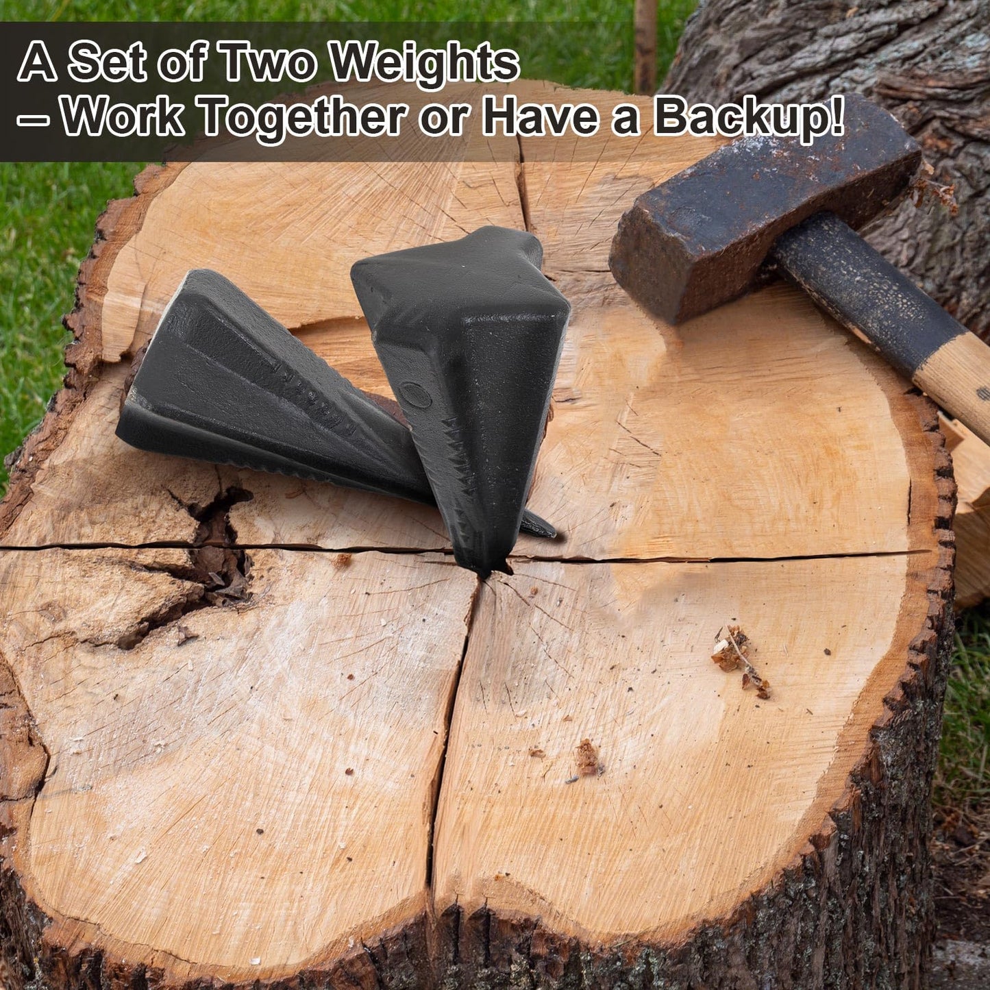 Otoolling 2 Pcs 4 & 5 Lbs Wood Splitting Wedges Manual Log Splitter Wedge 4-direction Diamond Design Forged Steel Tool for Easy Wood Splitting Splits Firewood into 4 Pieces Less Effort (Black)