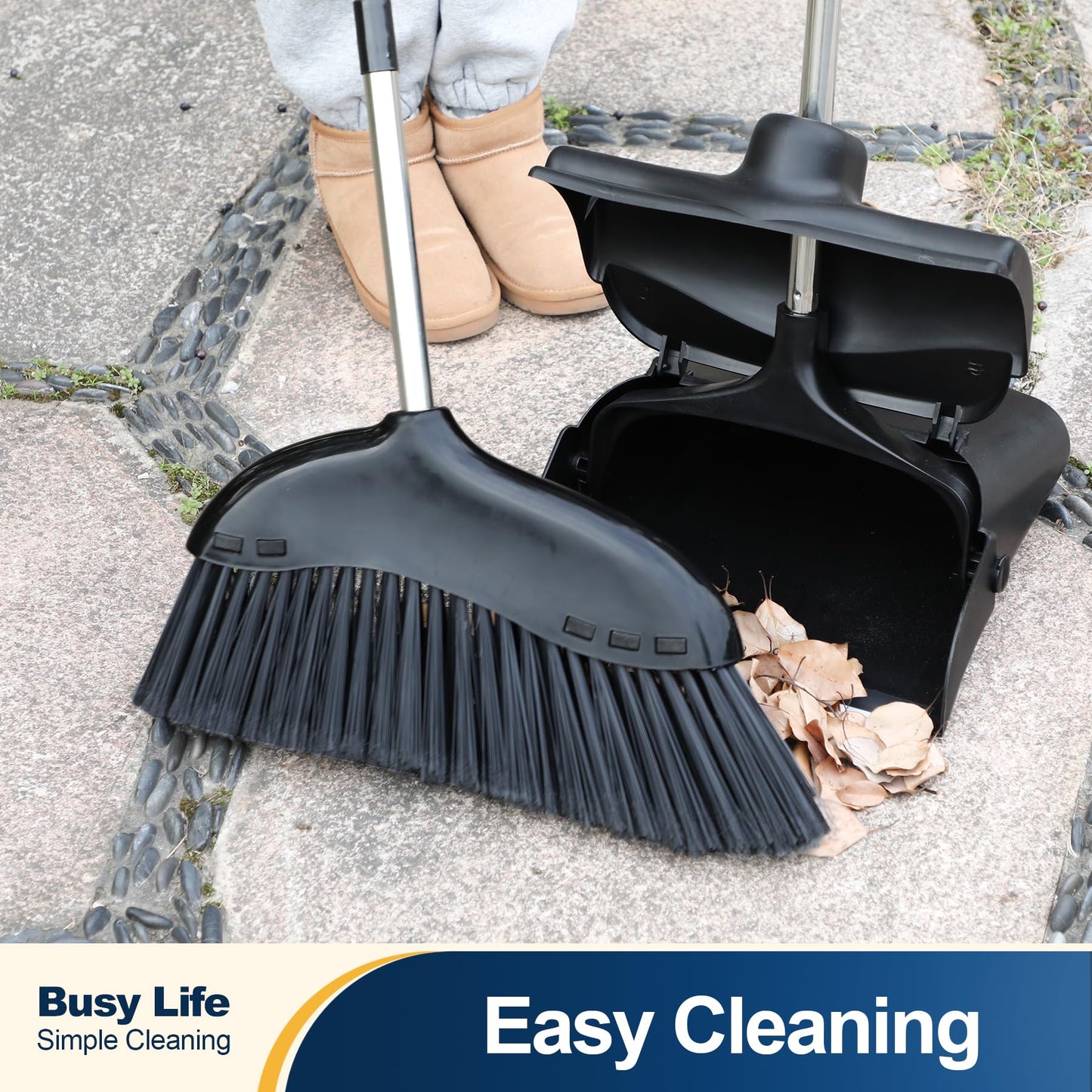 Yocada Heavy Duty Broom Outdoor&Indoor Broom Commercial for Courtyard Garage Lobby Mall Market Floor Home Kitchen Room Office Pet Hair Rubbish 56.9Inch Black