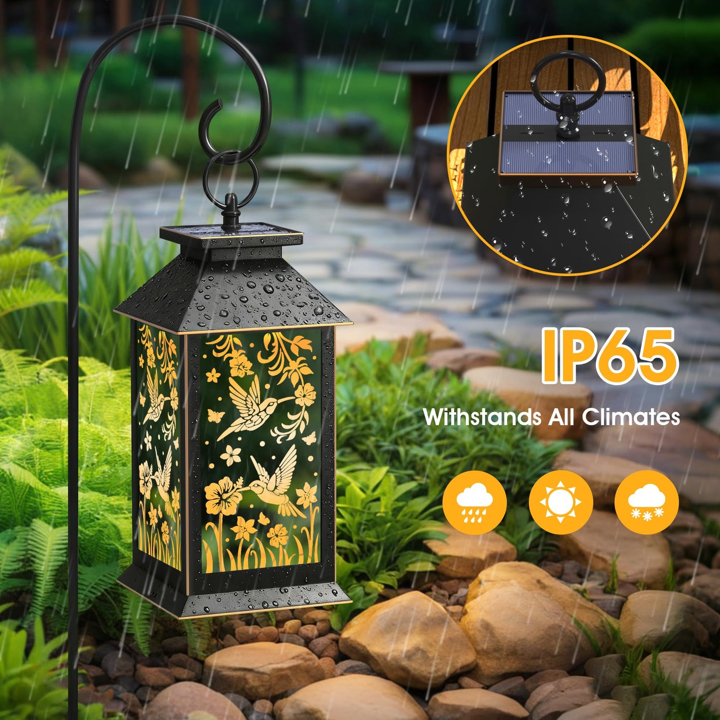 2 Pack Hanging Solar Lanterns, Hummingbird Projection Solar Lights, Outdoor Waterproof Upgraded Solar and 2 AA Batteries Powered, for Outside Porch, Patio and Indoor Tables, Mantelpiece.