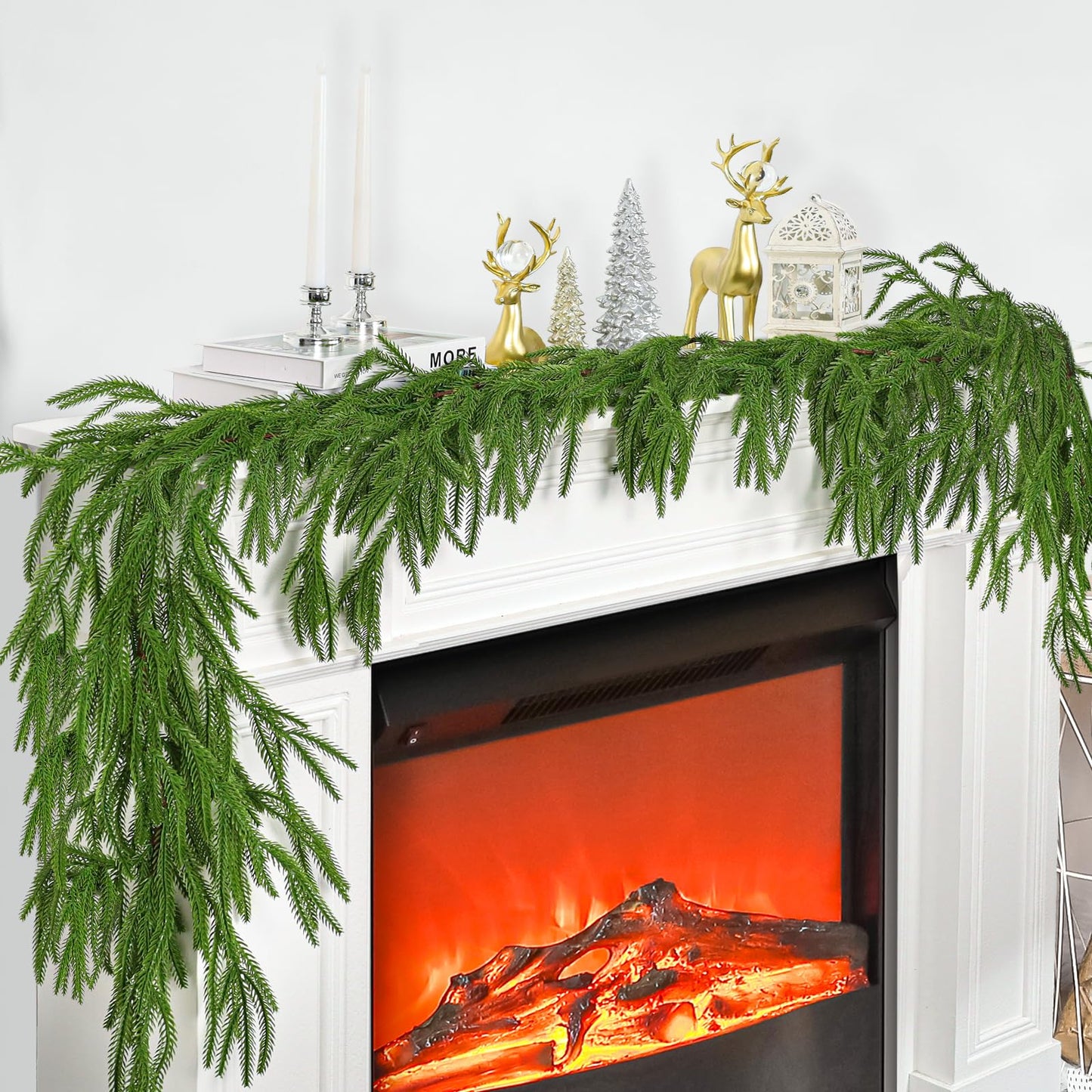 1Pcs 9FT Christmas Norfolk Pine Garland,Realistic Cedar Garland Artificial Pine Cypress Vines,Greenery Garlands for Holiday Xmas Indoor Mantle Decor
