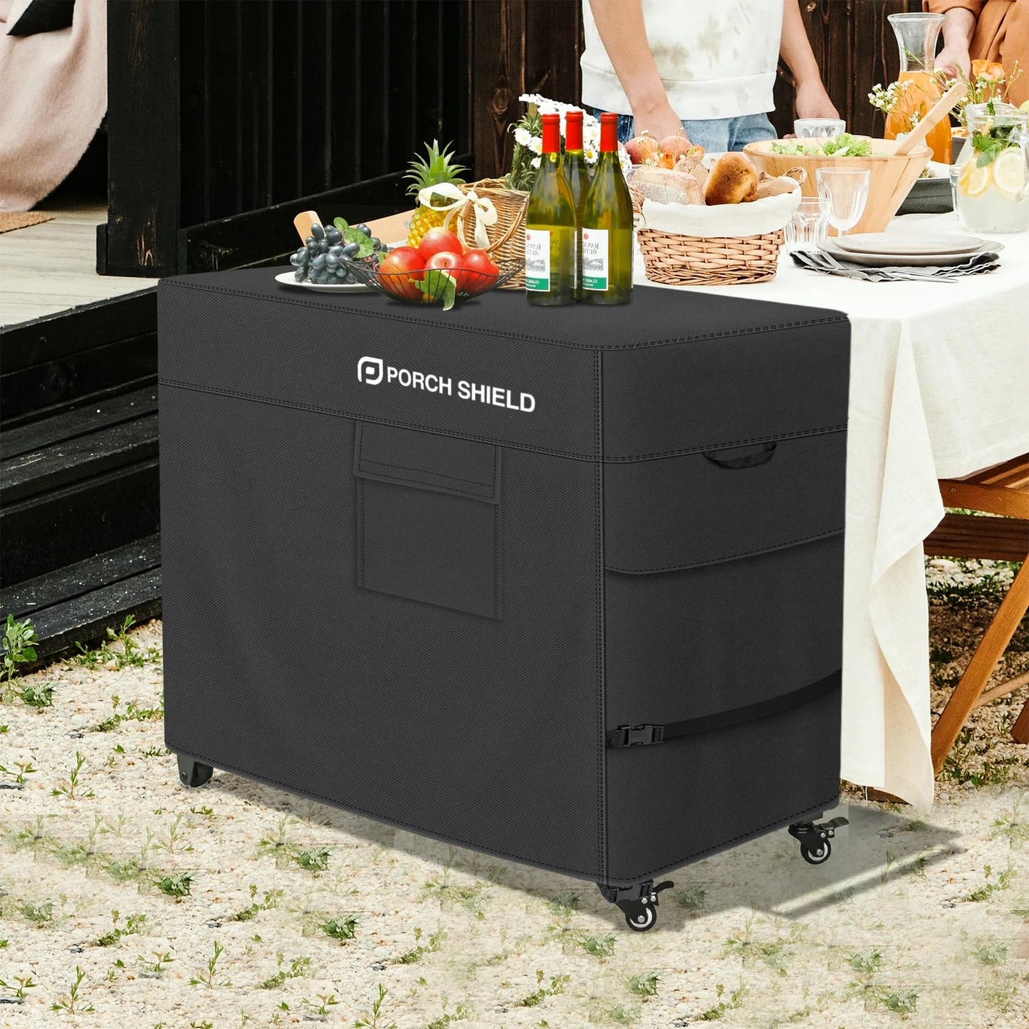 Porch Shield Waterproof Rolling 80-100 Qt Cooler Cart Cover Fits Most Patio Ice Chest Party Cooler (Black, 40"L x 20"W x 32"H)