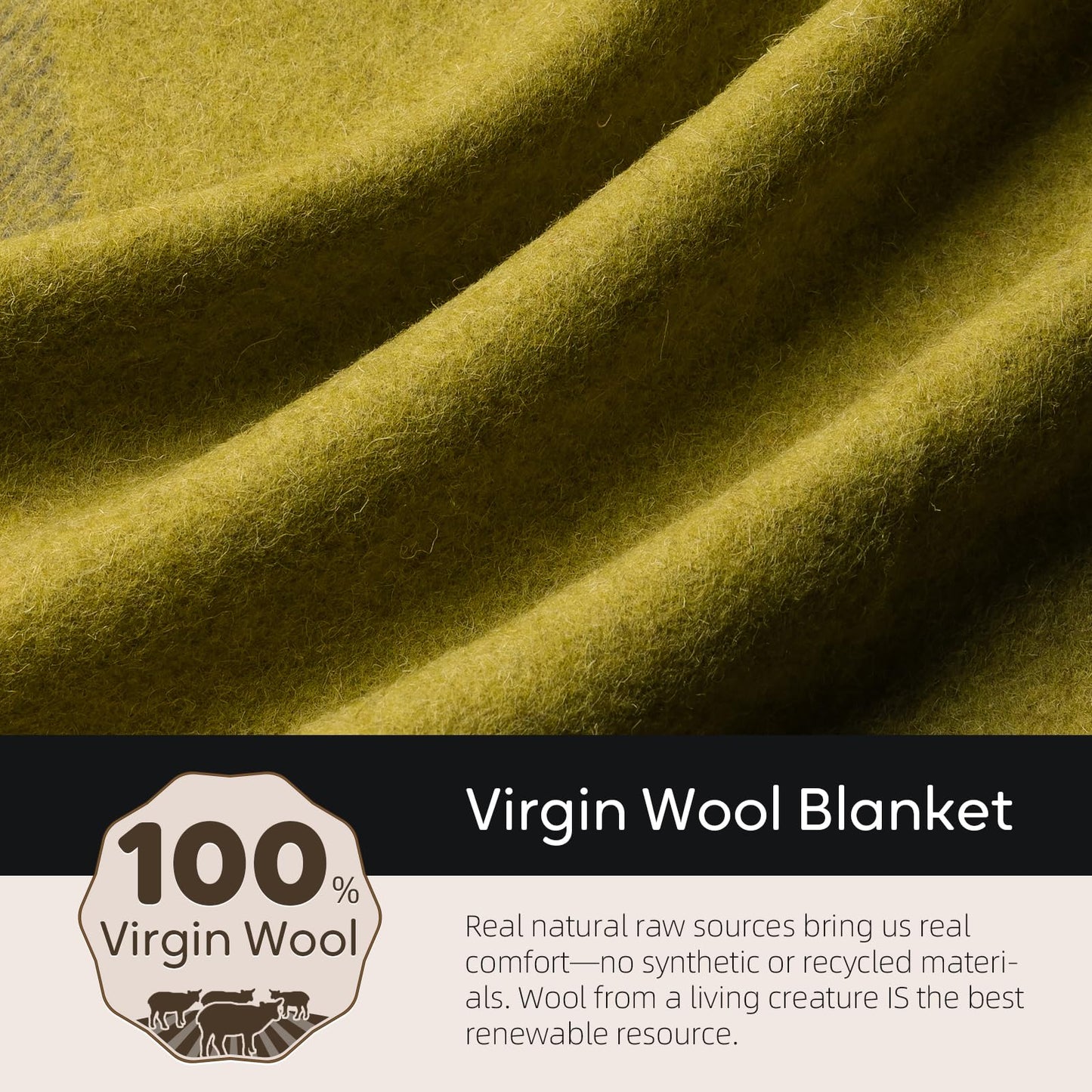Molithe 100% Wool Blanket, 62" x 86", Warm, Thick, Washable, Military Wool Blanket, Great for Camping, Outdoors, Sporting Events, Survival Kits