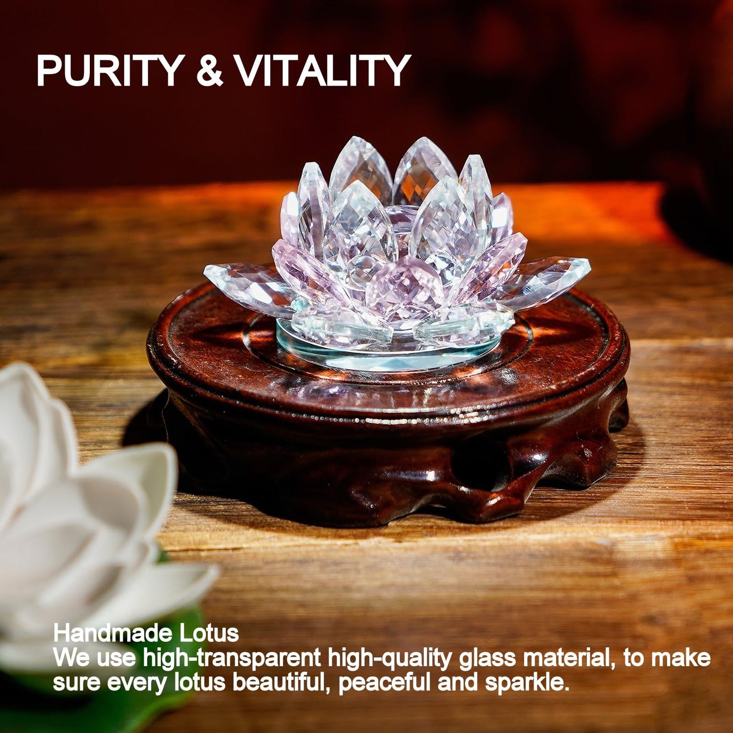 TENGFENG Crystal Lotus Flower Bicolor - Hue Reflection Glass Lotus Flower Feng Shui Home Decor Lucky Charm Crystal Figurine with Gift Box Collectible Figurines (Pink, 3.3 inches)