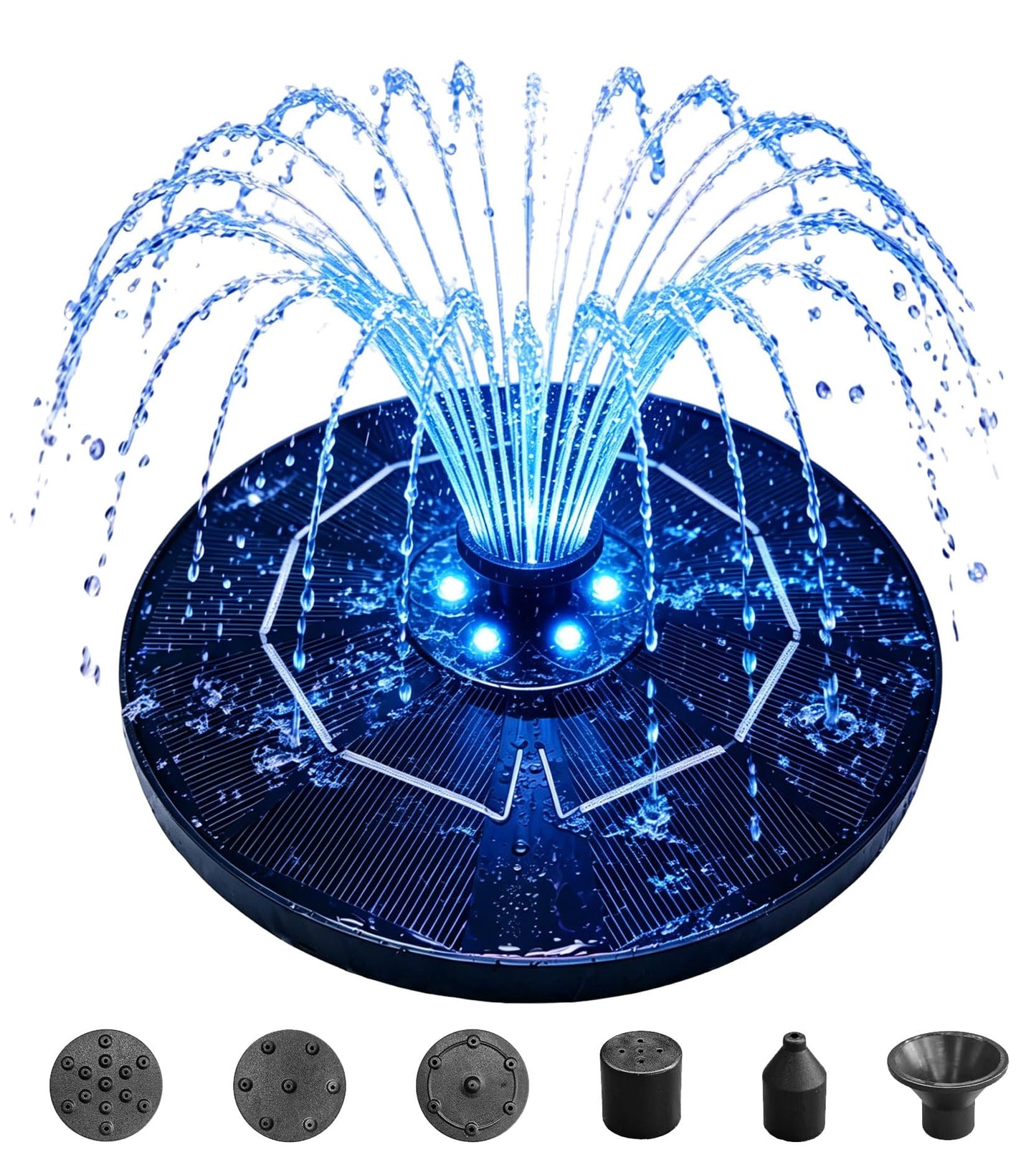 OUISJYER Solar Bird Bath Fountain with LED Lights – 6.3" Floating Solar Fountain Pump with Battery Backup | 9V/2W Powerful Water Spray, 5 Nozzles, for Bird Bath, Pond, Garden & Outdoor Decor