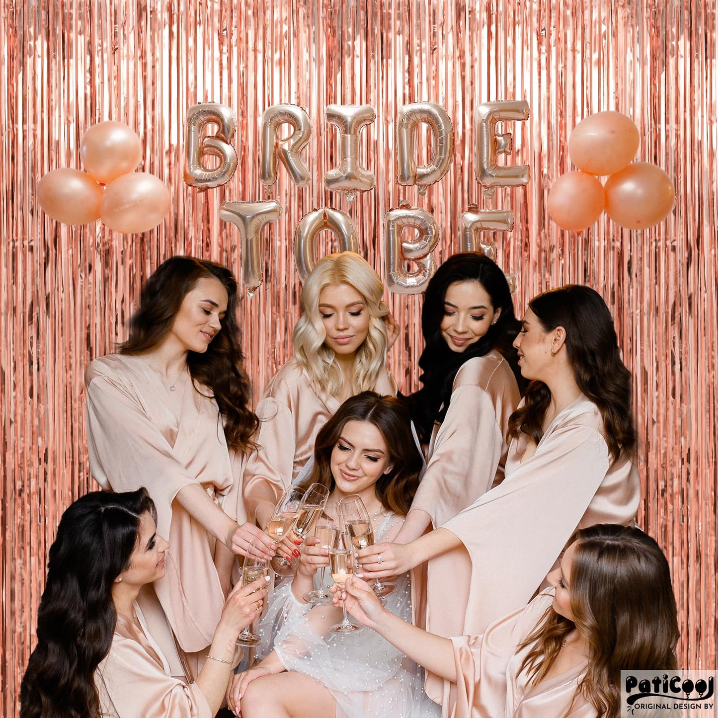 PatiCool Thicken Rose Gold Tinsel Backdrop 2 Pack 3.3 x 6.6 FT, Foil Fringe Curtains, Birthday Decorations for Women Girls, Bachelorette Bridal Shower Decorations