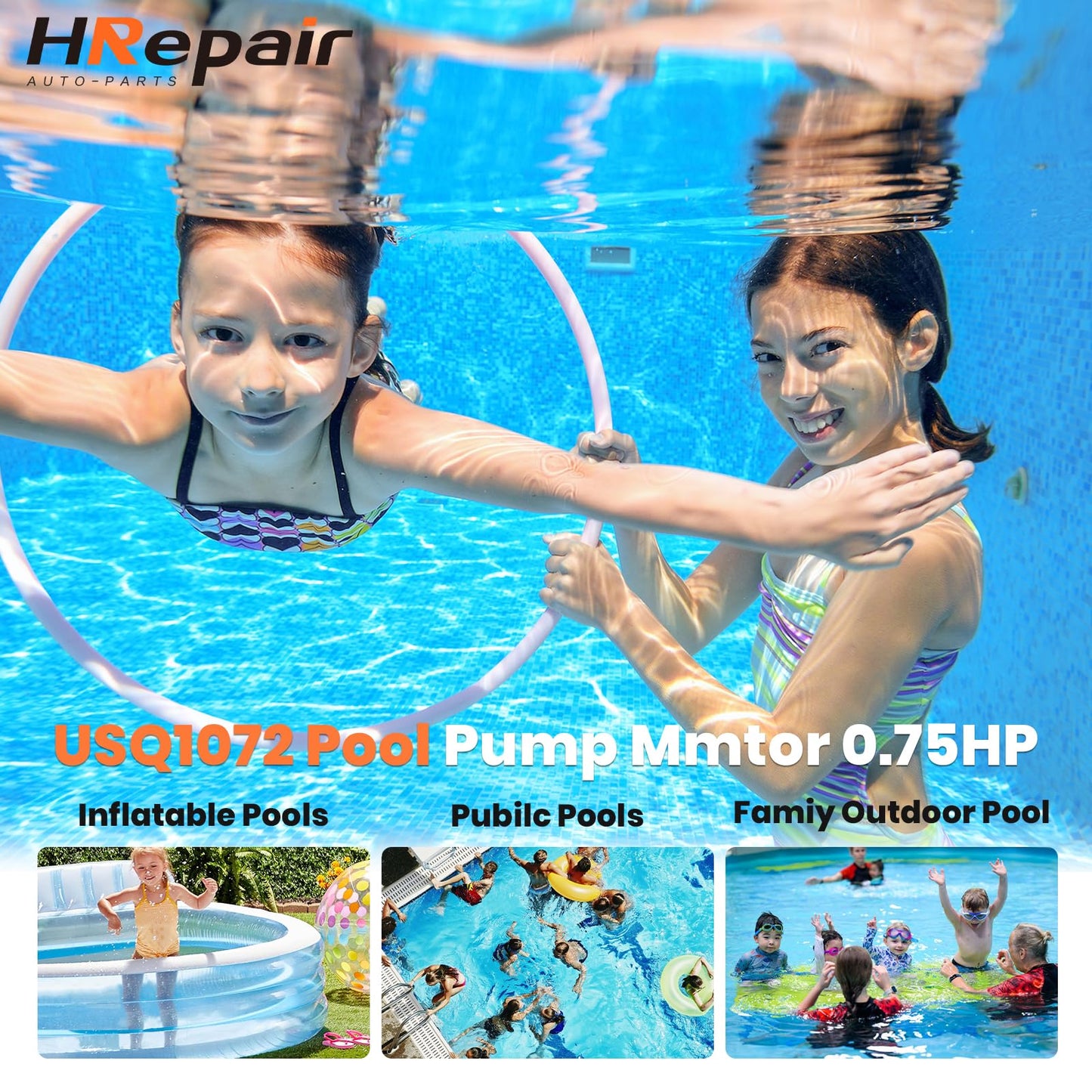 HRepair 3/4 HP Swimming Pool Pump Motor USQ1072 fits for Pentair Superflo Sta-Rite Whisperflo Pinnacle Anthony AR2 Pumps 230V, 5.6/11.2 Amps - 0.75 HP