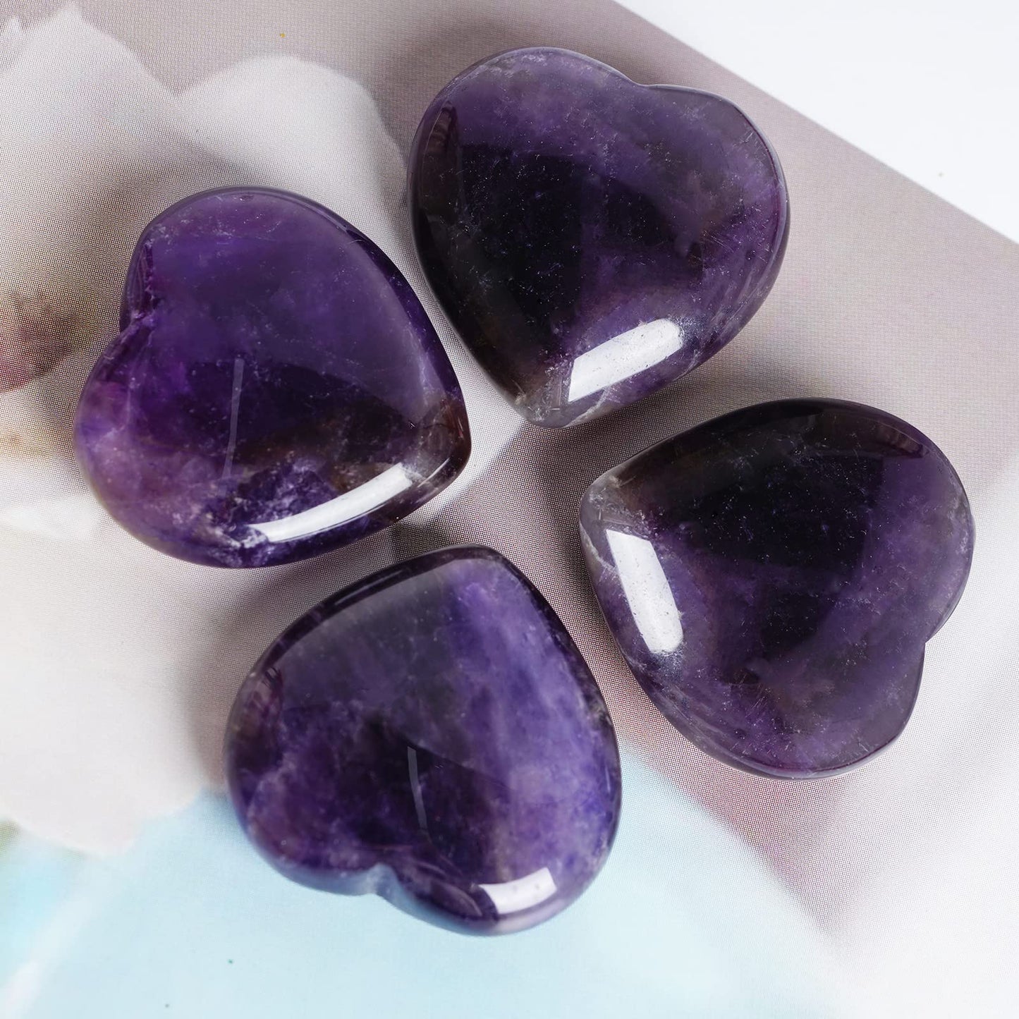 Marrywindix 4 Packs 1.2 Inches Healing Crystal Natural Amethyst Heart Love Carved Palm Worry Stone Chakra Reiki Balancing