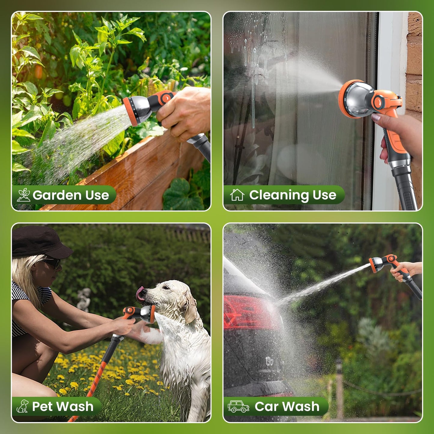 PLYPLYE Flexible Garden Hose 50 ft, Non-Expanding Lightweight Water Hose, with 10 Pattern Sprayer, All Weather, Durable, Kink and Abrasion-Resistant, Leak-Free, Orange