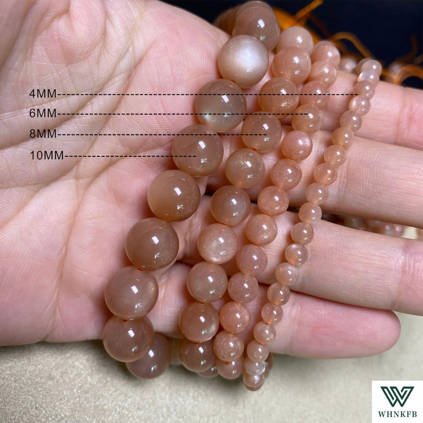 WHNKFB 8mm 50PCS Natural Peach Moonstone Round Beads, Smooth Polished Loose Gemstone Beads for Jewelry Making Craft - 4mm 6mm 8mm 10mm Options with Free Elastic Cord