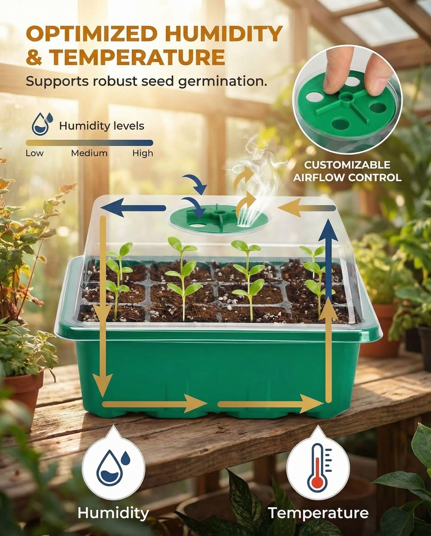 NACNO 10 Packs Seed Starter Tray Seed Starter Kit with Humidity Dome (120 Cells Total Tray) Seed Starting Trays Plant Starter Kit and Base Mini Greenhouse Germination Kit for Seeds Growing Starting