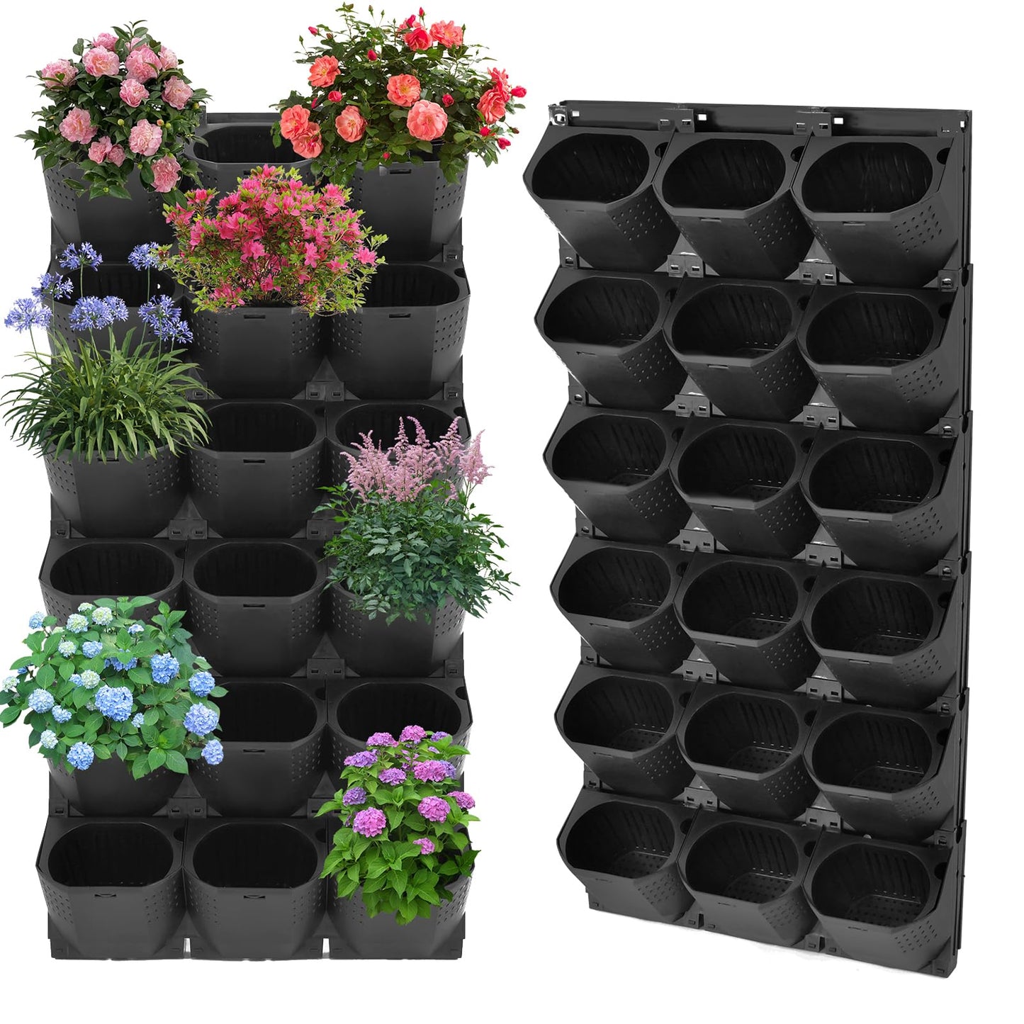 LYNICESHOP 36-Pot Vertical Wall Planter, Army Green PP Modular Hanging Garden System, Self-Watering Indoor Outdoor Flower Herb Vegetable Display for Balcony Patio Cafe (Black)