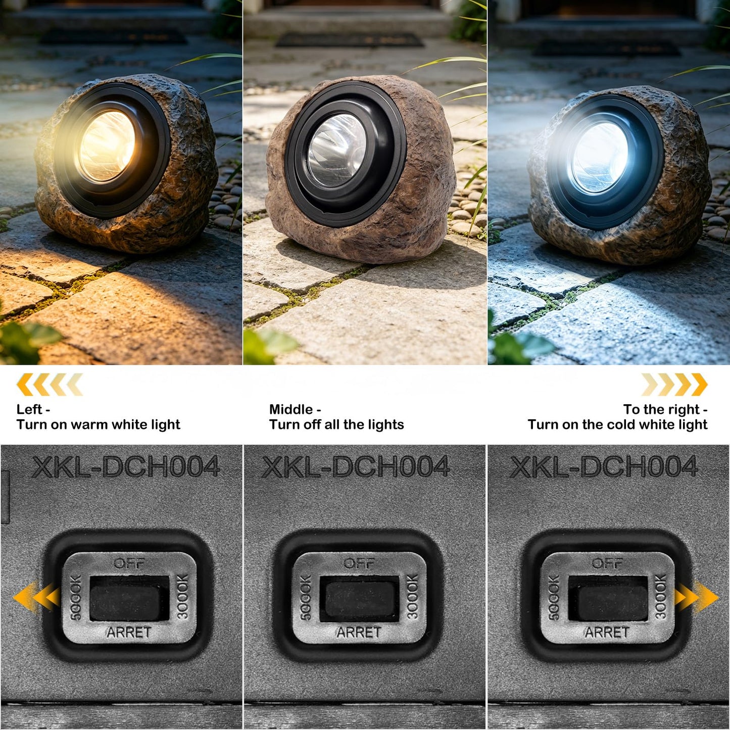 VOOKRY Brown Solar Rock Lights Outdoor 2-Pack, IP65 Waterproof LED Garden Stone Lights, Switchable Warm & Cool White, Auto On/Off Landscape Lighting for Pathway, Yard, Patio, Walkway