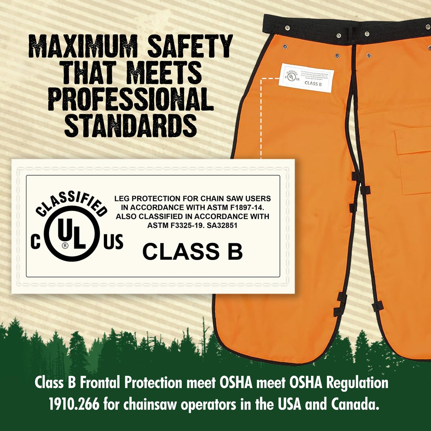 FORESTER Chainsaw Chaps for Men & Women | Apron Style Men's Chain Saw Chaps with Pocket & Adjustable Waist | Chainsaw Safety Equipment | Orange 37"