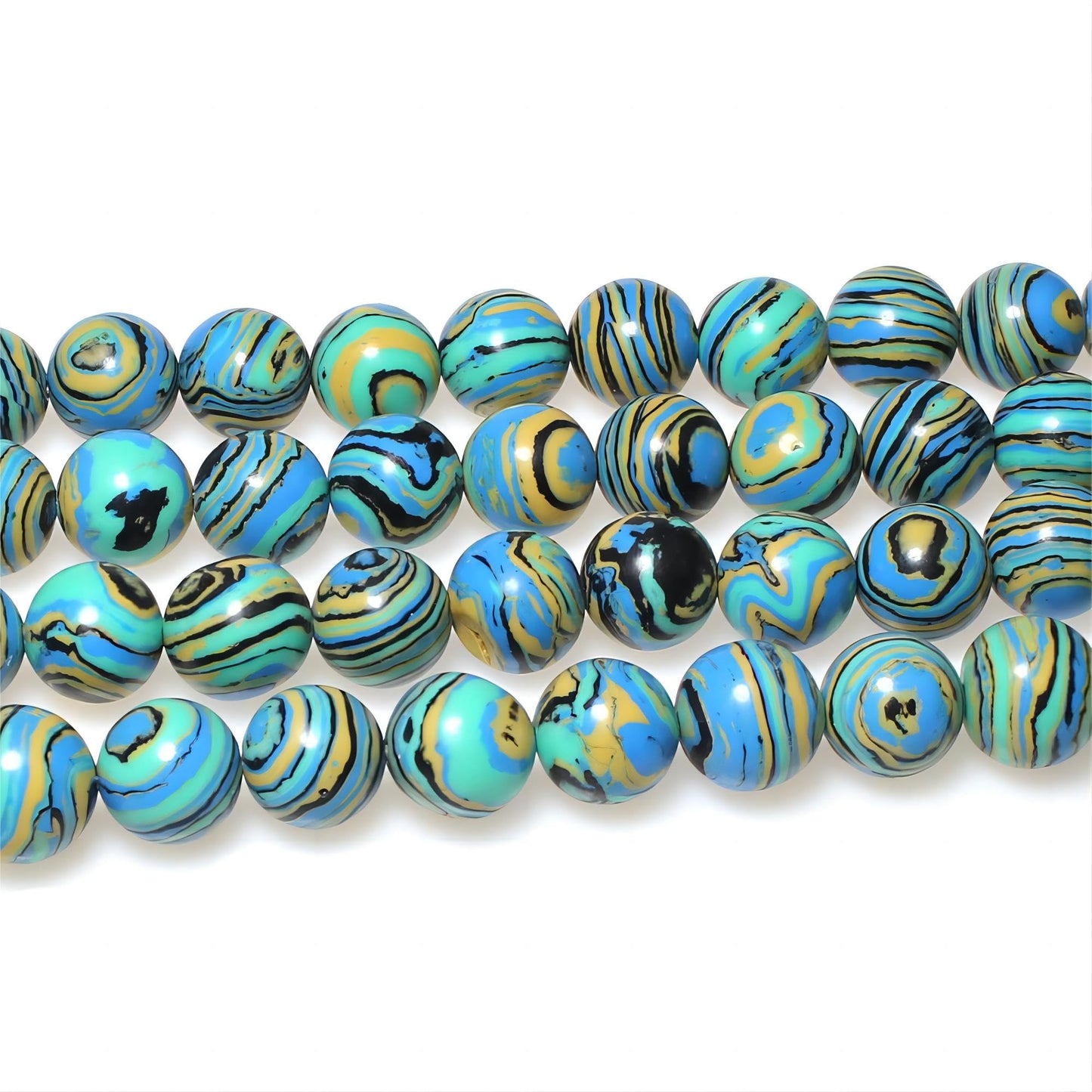 MJDCB Synthesis Colour Malachite Beads Beautiful Fashion Round Stone Beads for DIY Jewelry Making 15" (10mm, Blue- Gold - Black)