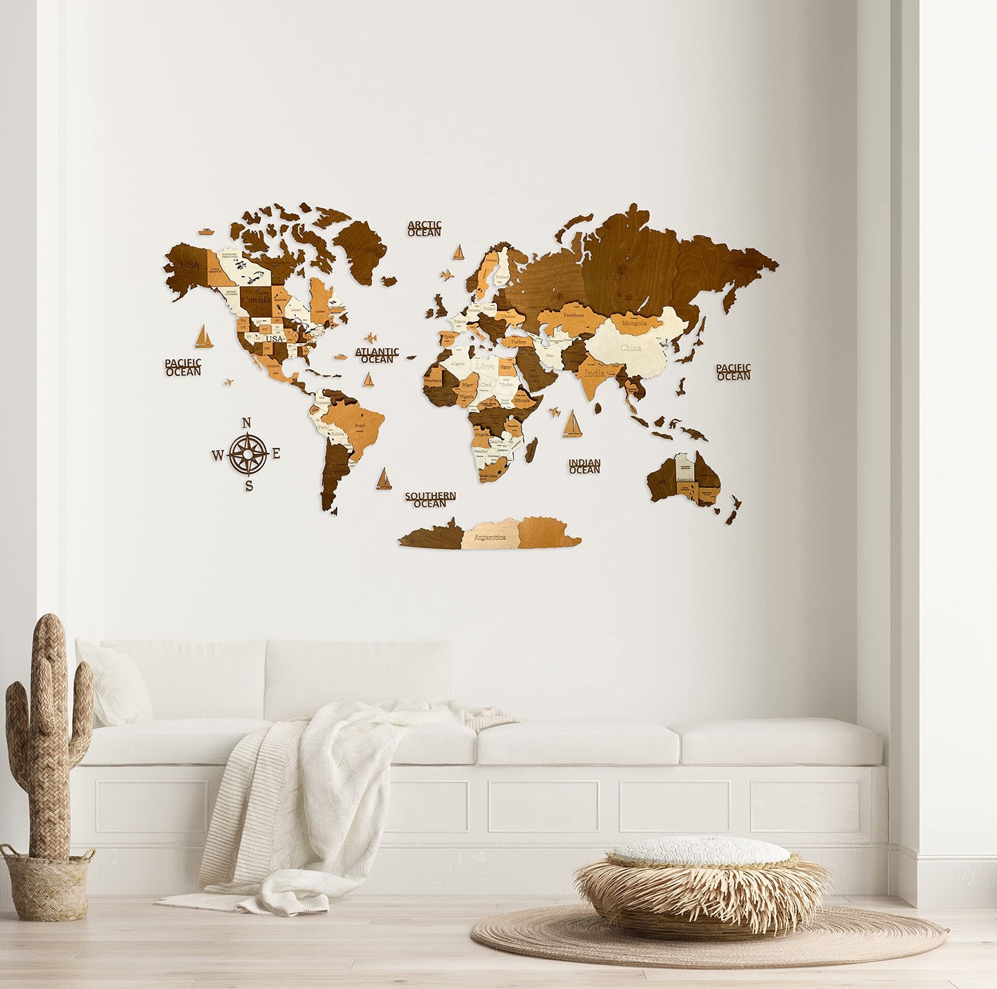 Woodvio 3D Wooden World Map, Decorative Wall Art for Home and Office Décor - size Medium (47" x 24.5")