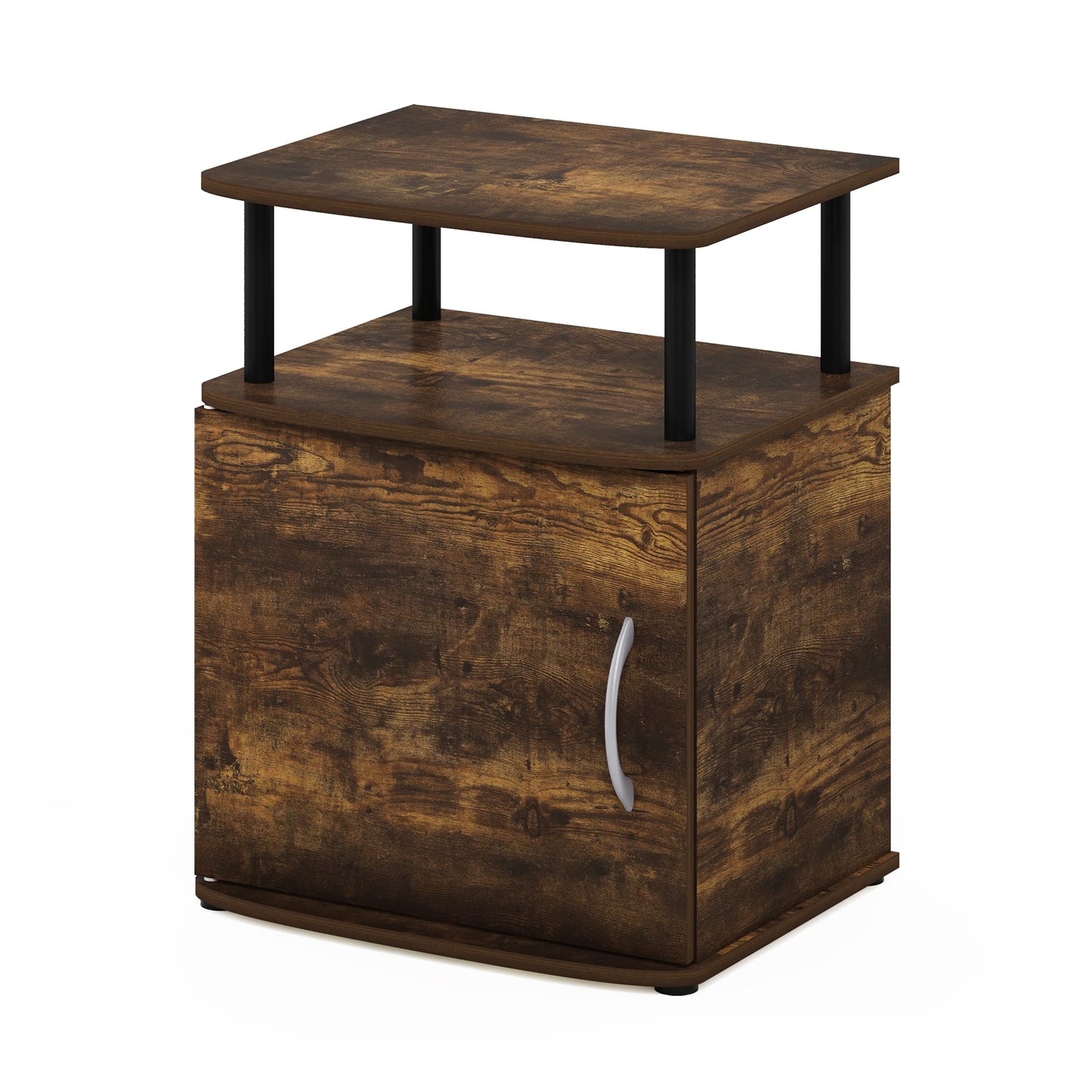 Furinno Jaya Night Stand with Door, Nightstand with Open Shelf and Door Cabinet, Round Corner Bedside Table, Side Table, End Table, for Bedroom, Closet, Dorm, Amber Pine